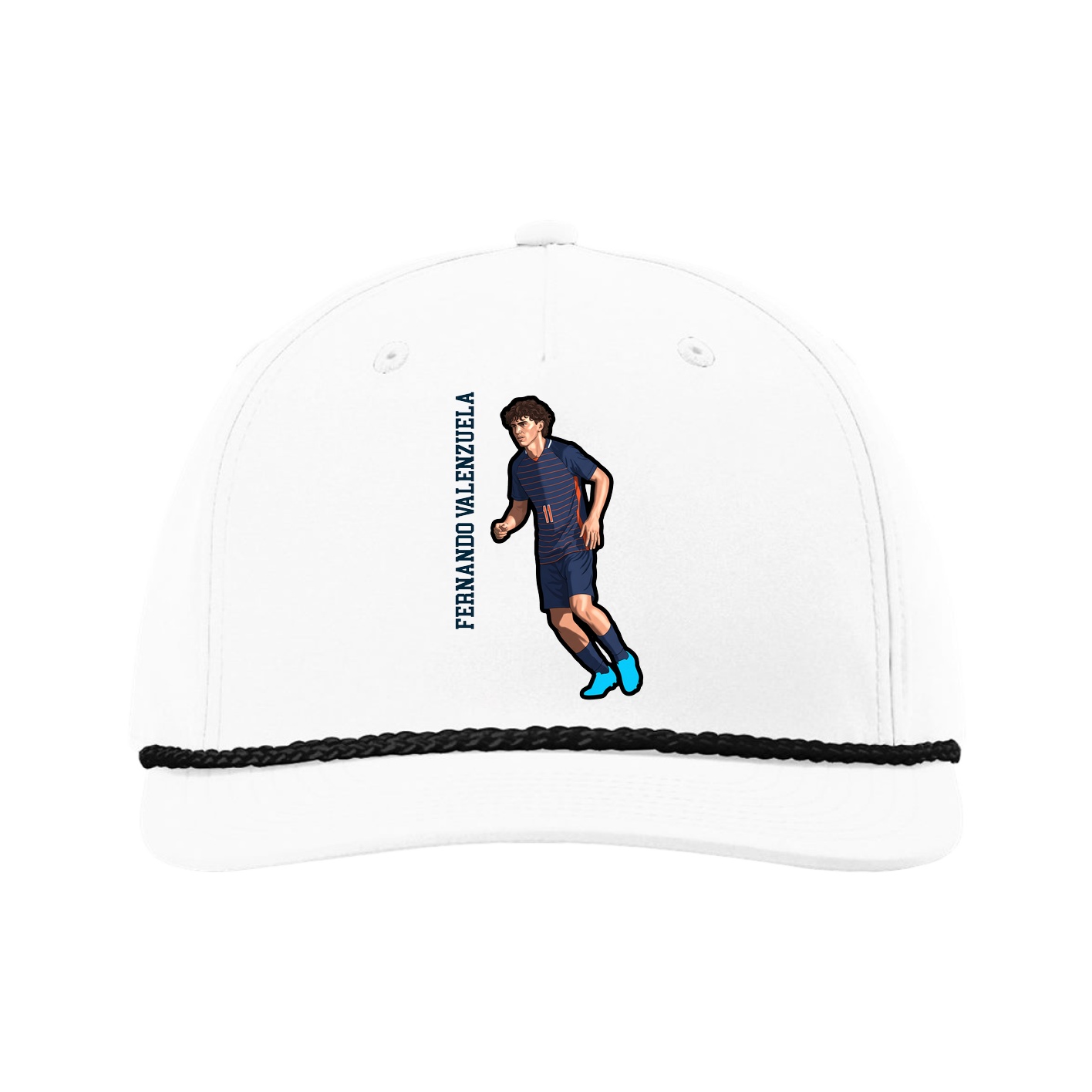 Five-Panel Classic Rope Cap — Name Vertical in White