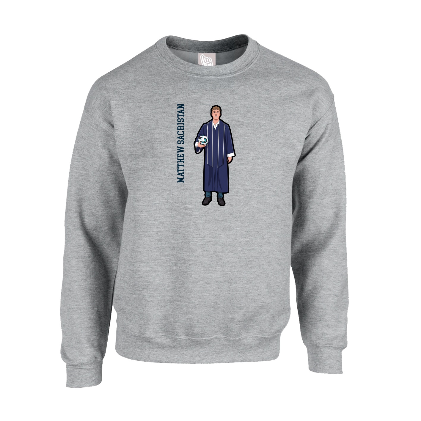 Fleece Crew — Name Vertical in Grey