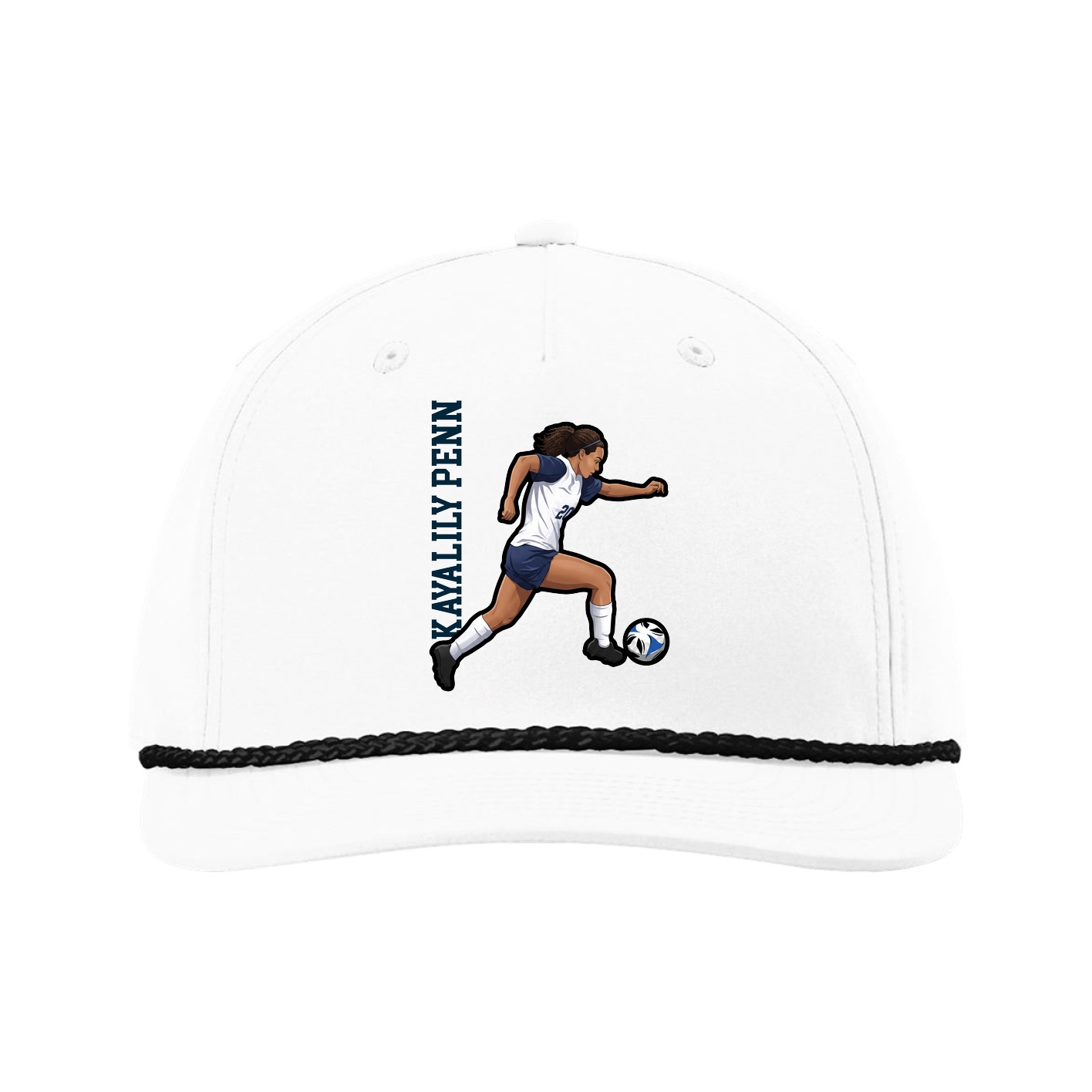 Five-Panel Classic Rope Cap — Name Vertical in White