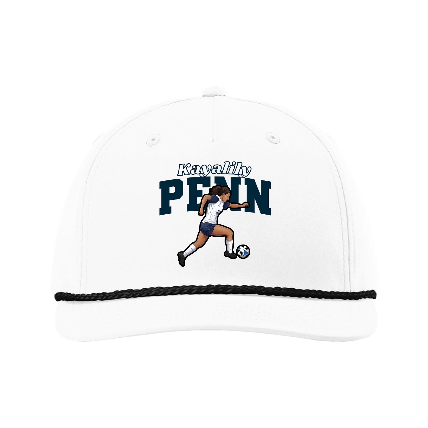 Five-Panel Classic Rope Cap — Name Arch in White