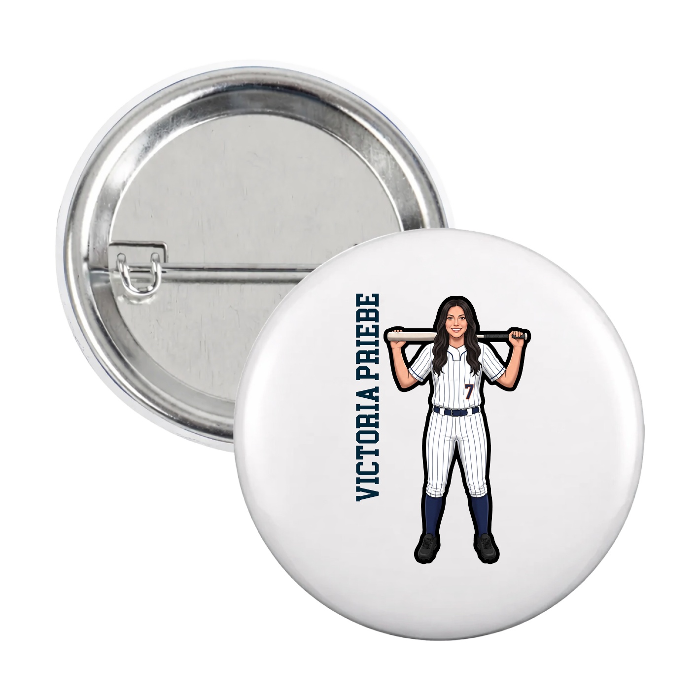 Game Day Button — Name Vertical in White