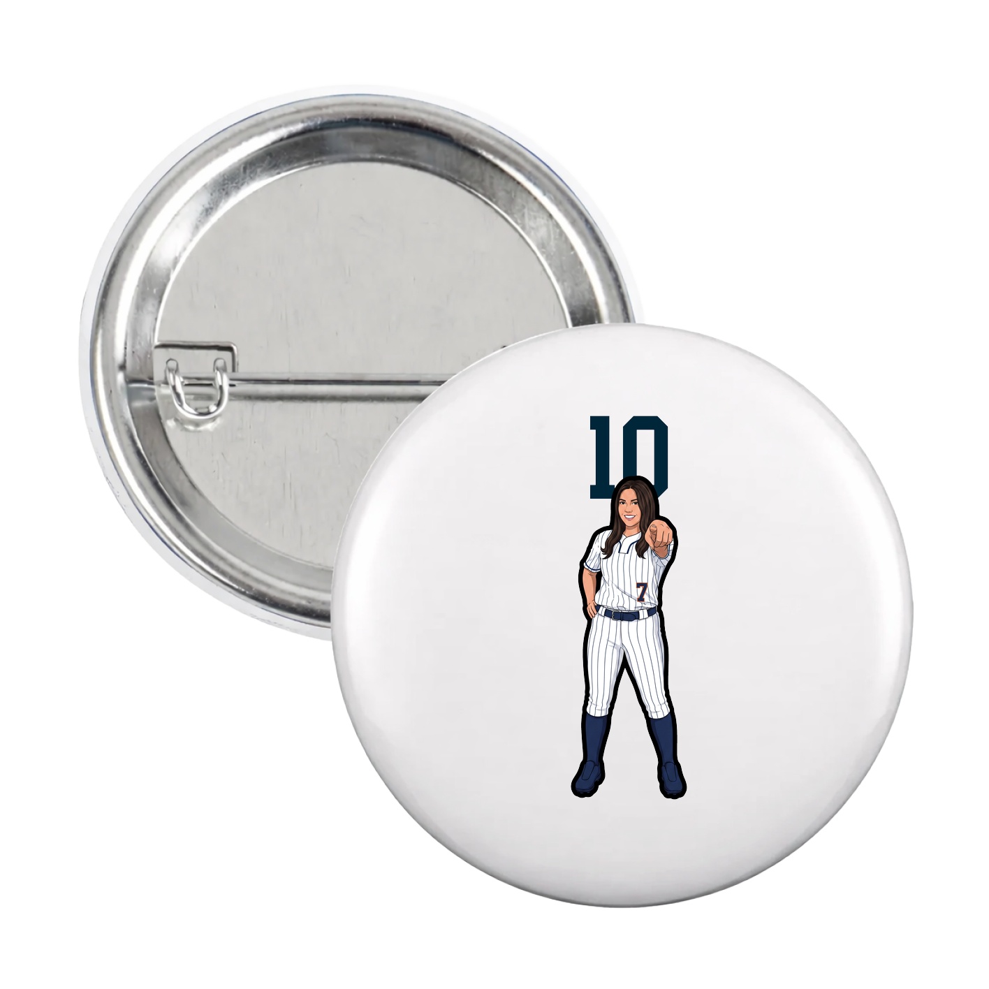 Game Day Button — Number Top in White