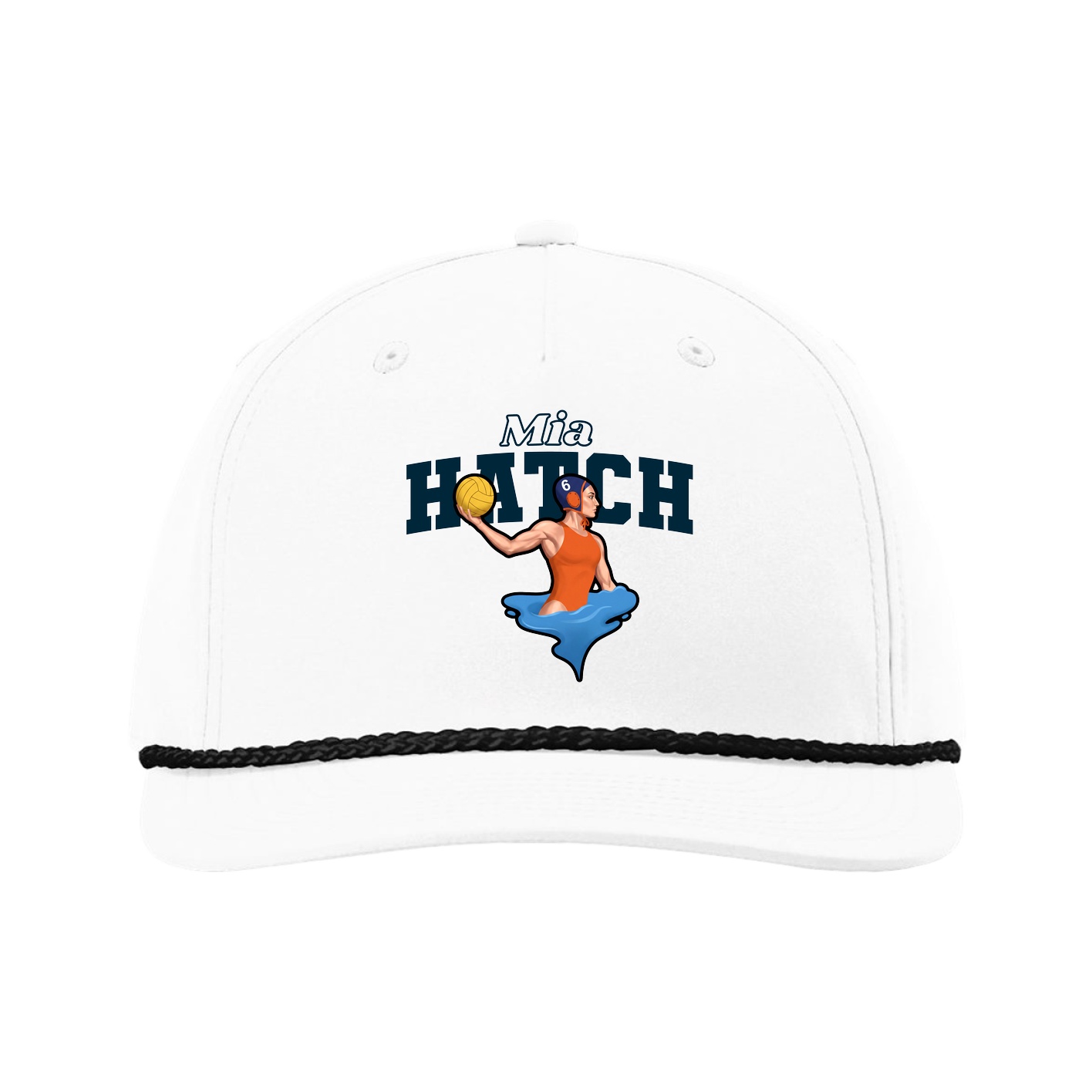 Five-Panel Classic Rope Cap — Name Arch in White