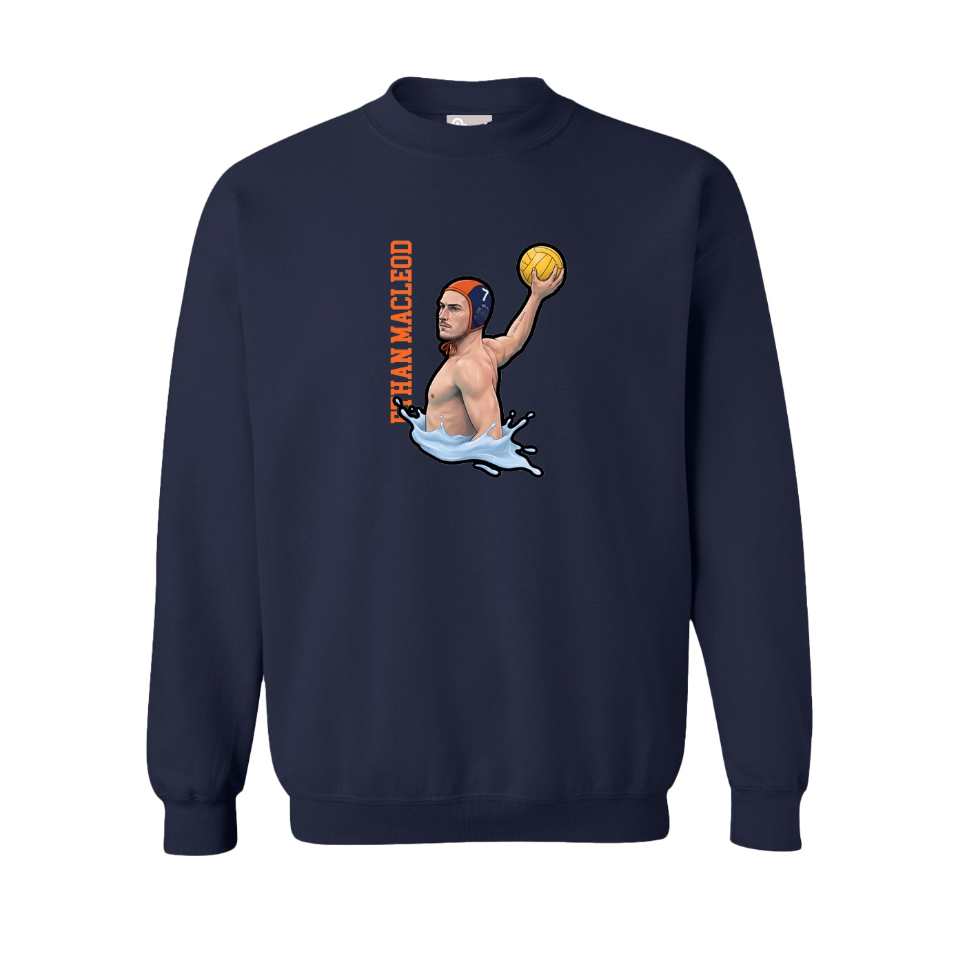 Fleece Crew — Name Vertical in Navy