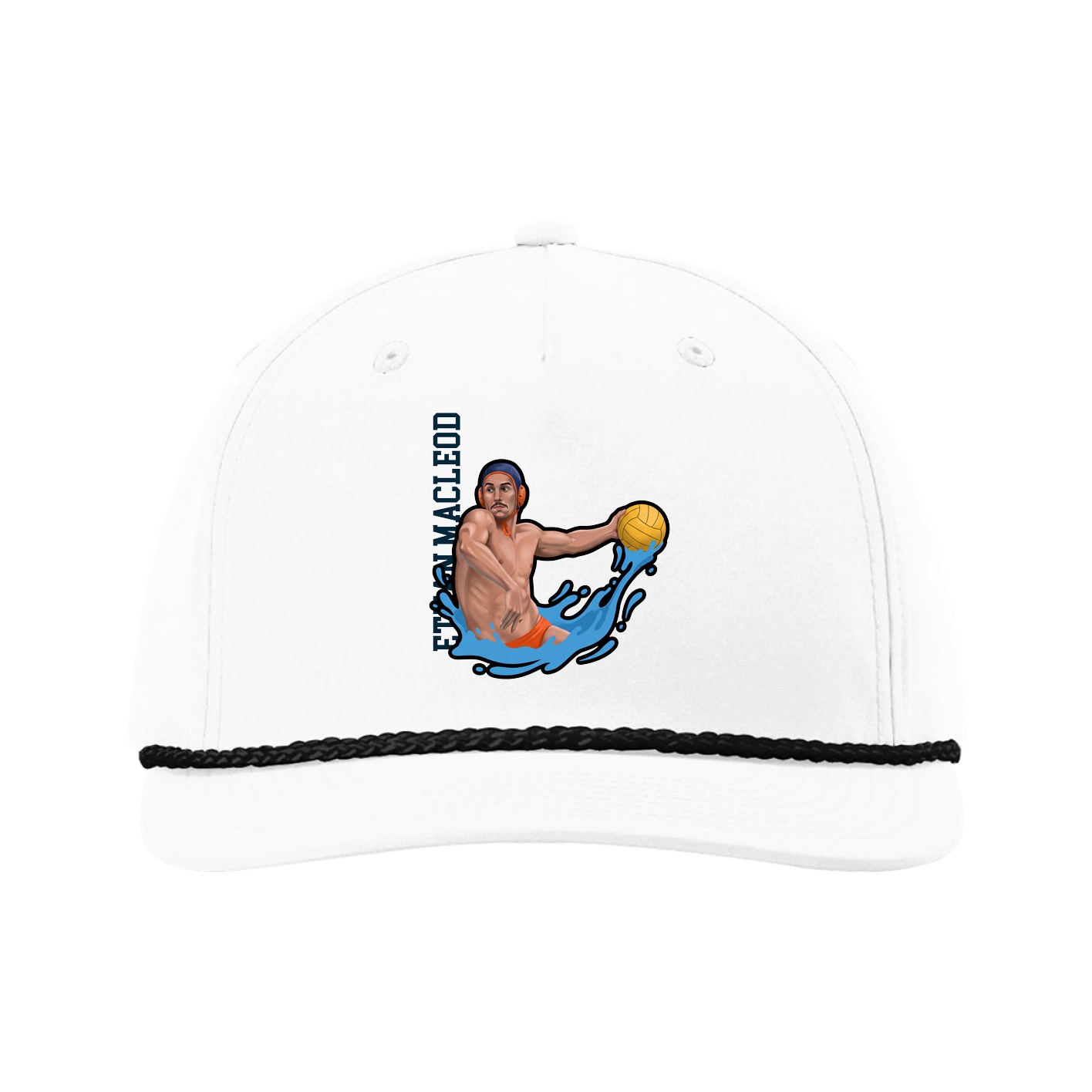 Five-Panel Classic Rope Cap — Name Vertical in White