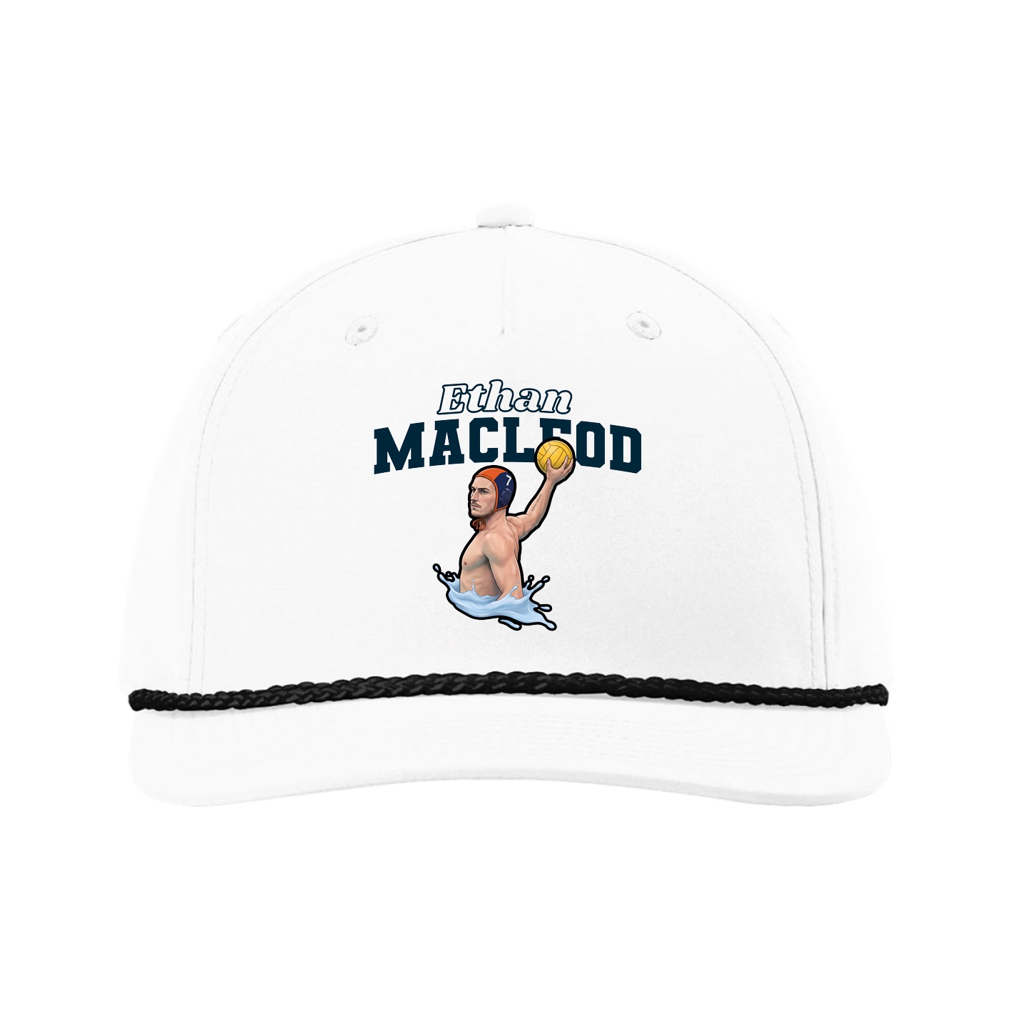 Five-Panel Classic Rope Cap — Name Arch in White