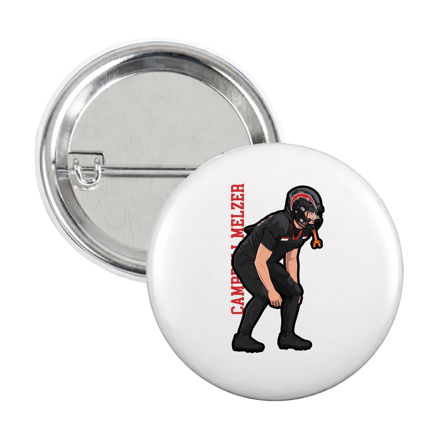 Game Day Button — Name Vertical in White