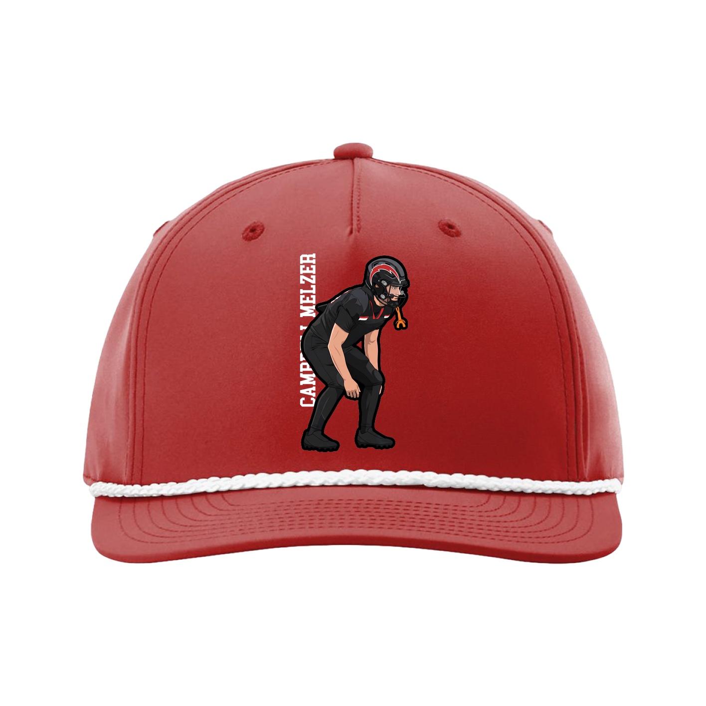 Five-Panel Classic Rope Cap — Name Vertical in Red