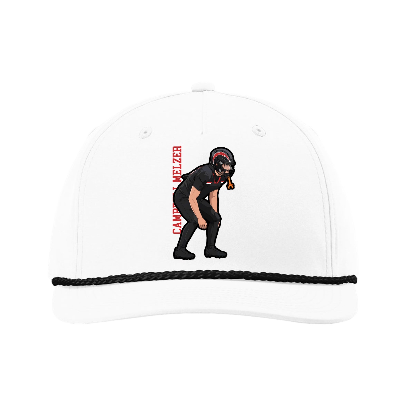 Five-Panel Classic Rope Cap — Name Vertical in White