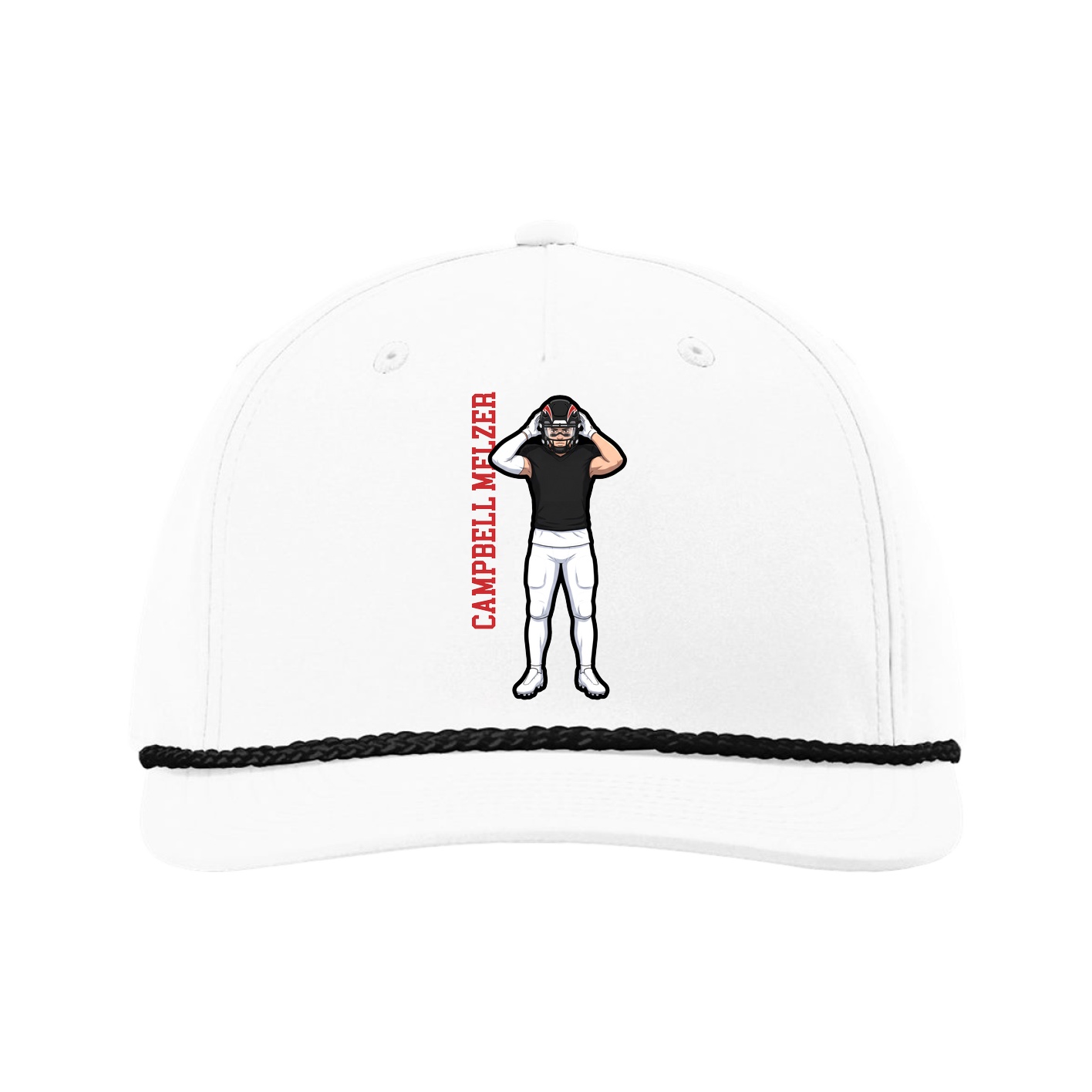 Five-Panel Classic Rope Cap — Name Vertical in White