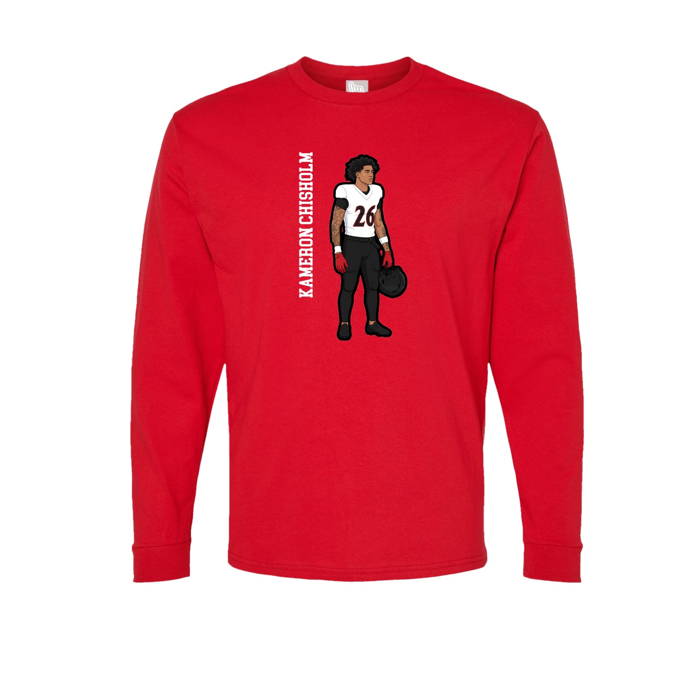 Long Sleeve Tee — Name Vertical in Red