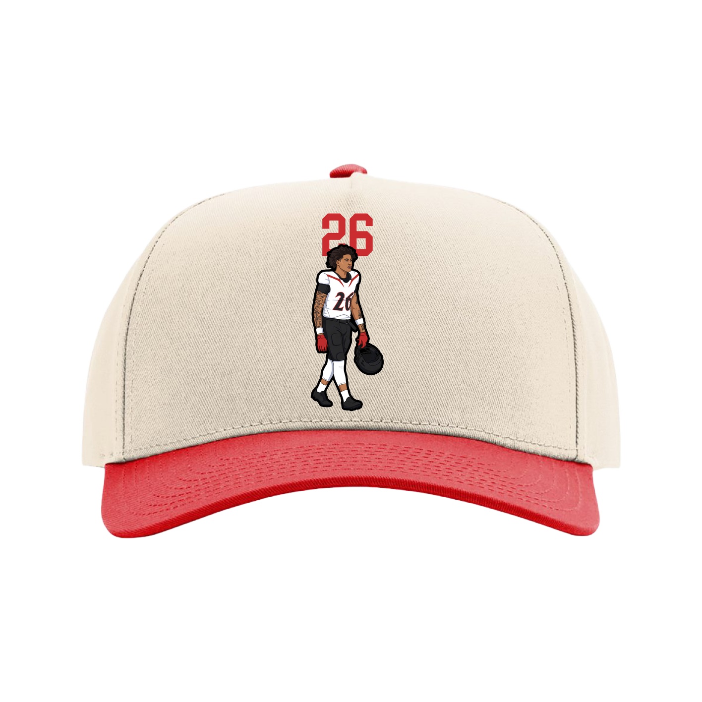 Full Fabric Five-Panel Champ Cap — Number Top in Cream/Red