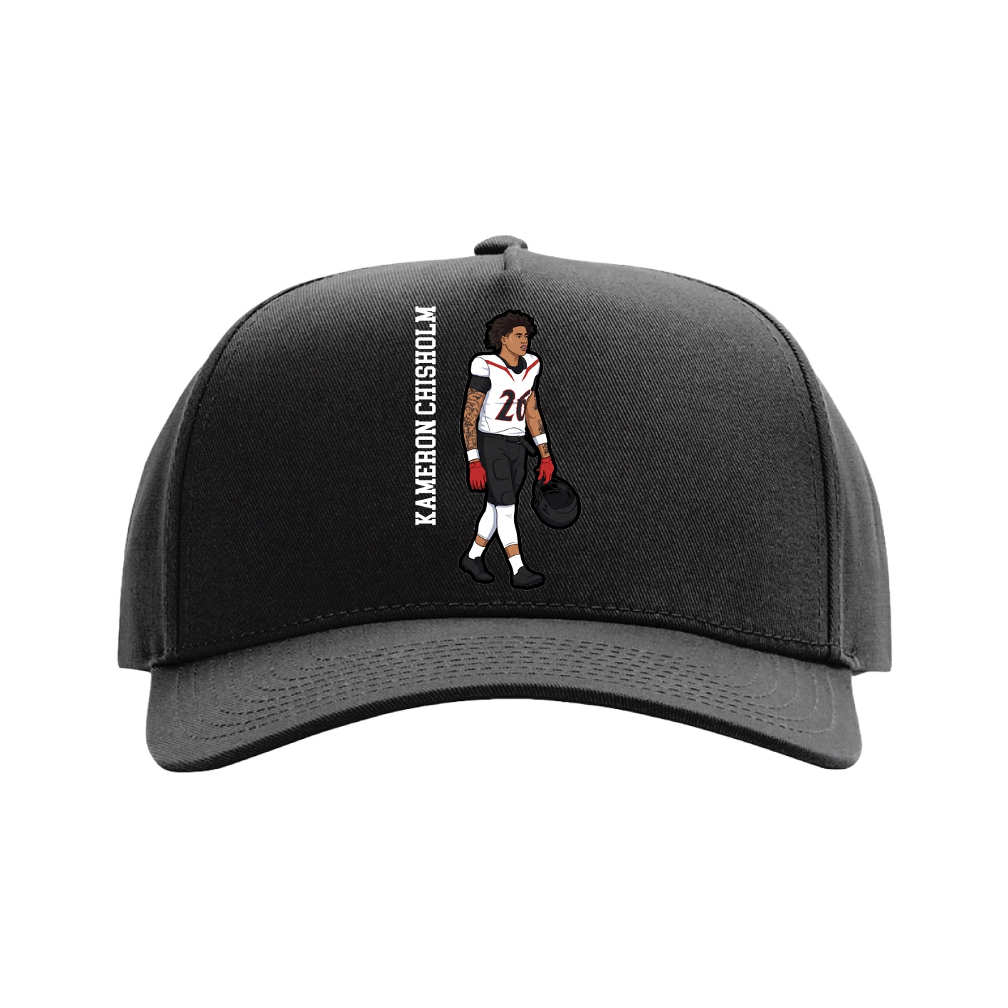 Full Fabric Five-Panel Champ Cap — Name Vertical in Black