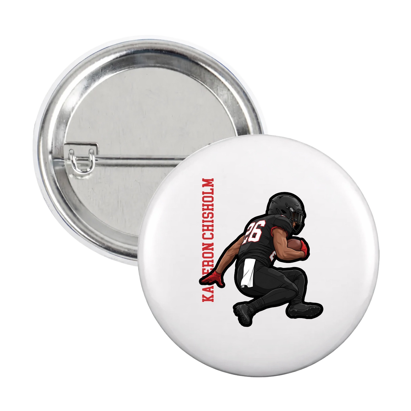Game Day Button — Name Vertical in White