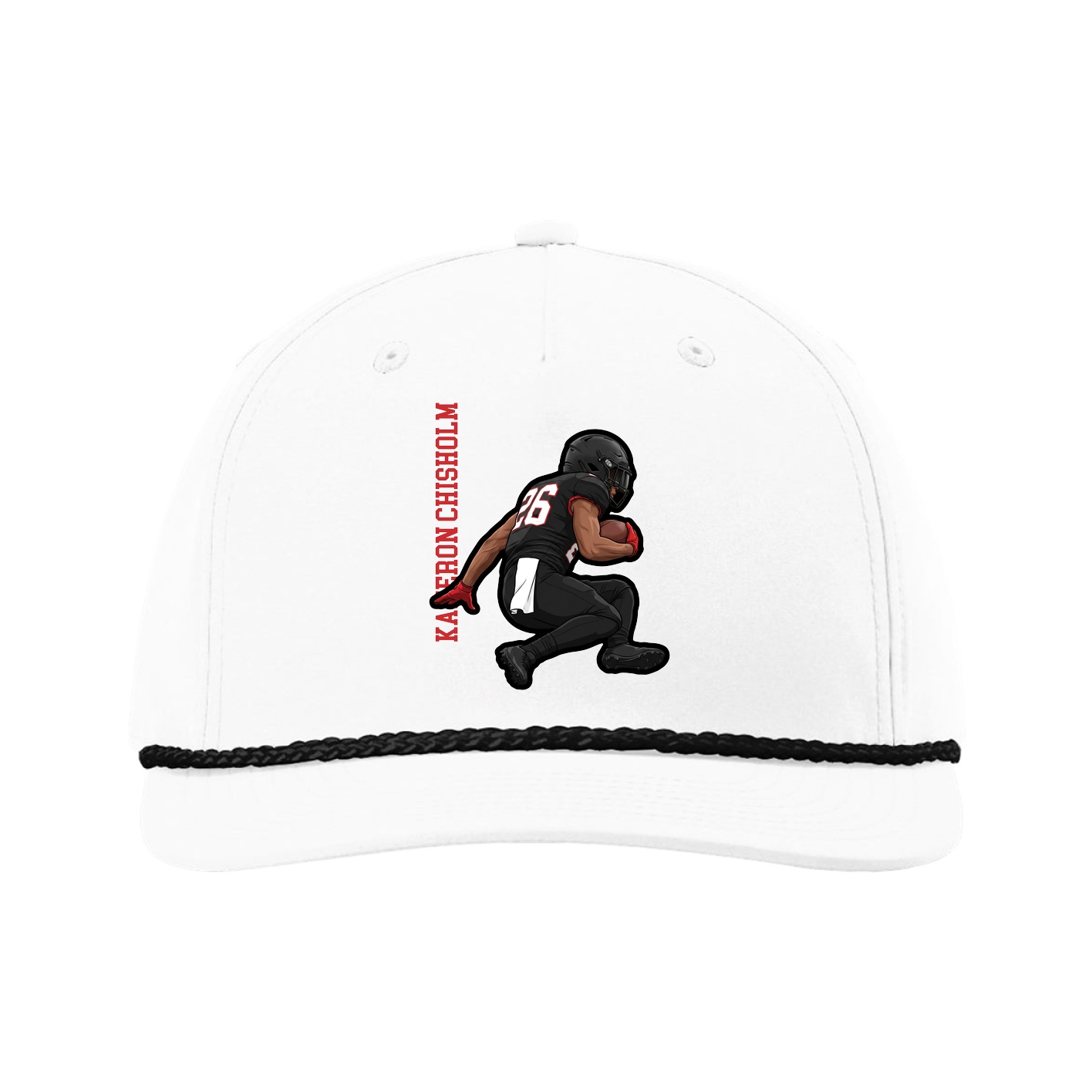 Five-Panel Classic Rope Cap — Name Vertical in White