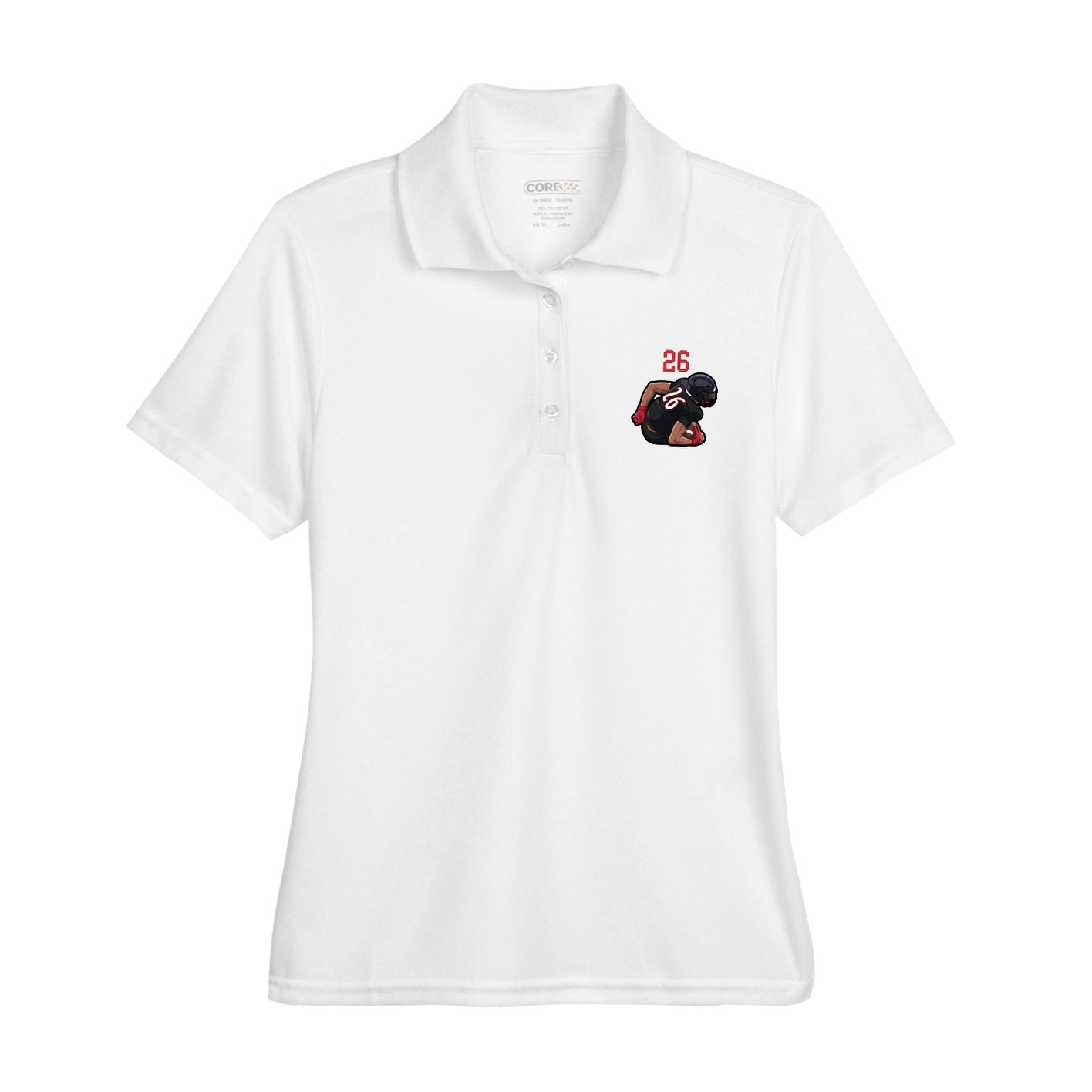Womens Performance Polo — Number Top in White