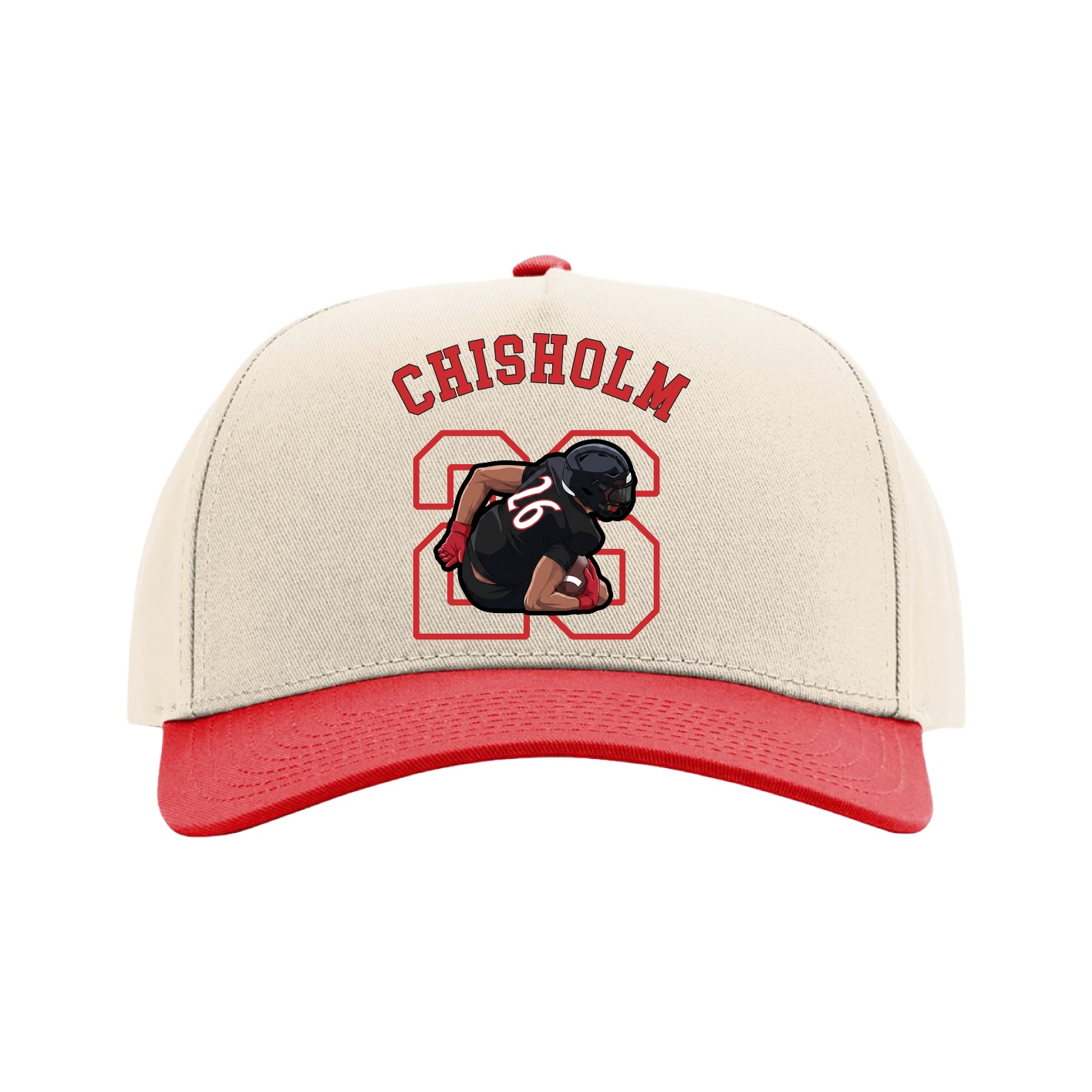 Full Fabric Five-Panel Champ Cap — Shirsey Arch in Cream/Red