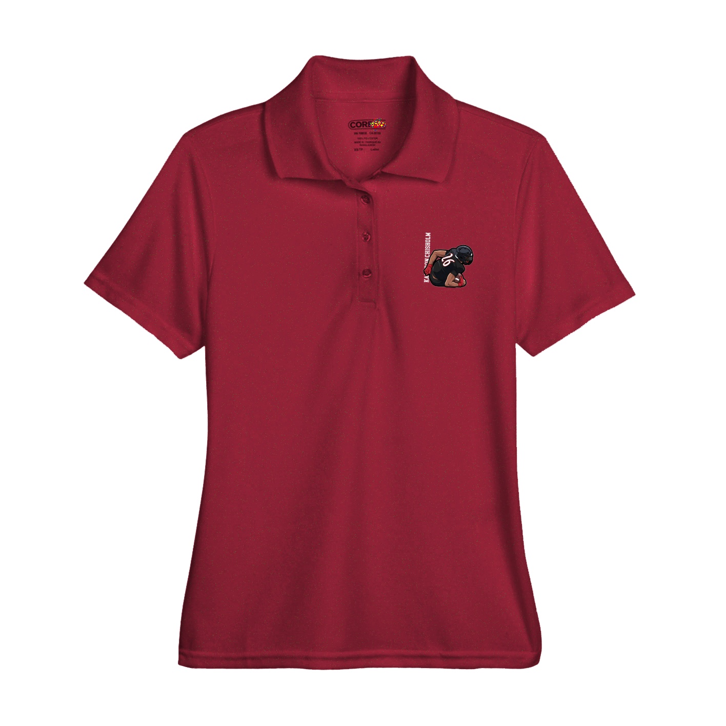 Womens Performance Polo — Name Vertical in Red