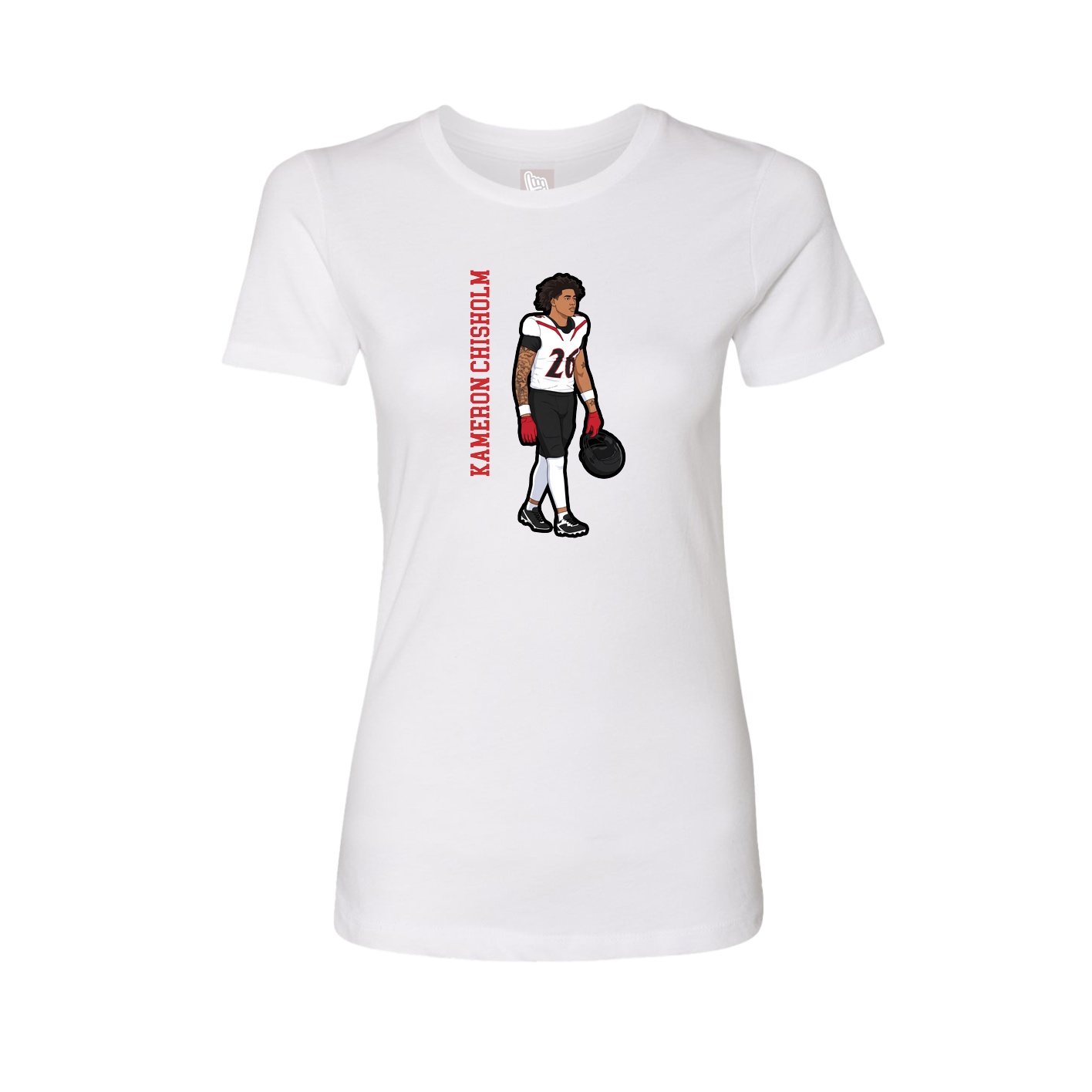 Womens Tee — Name Vertical in White