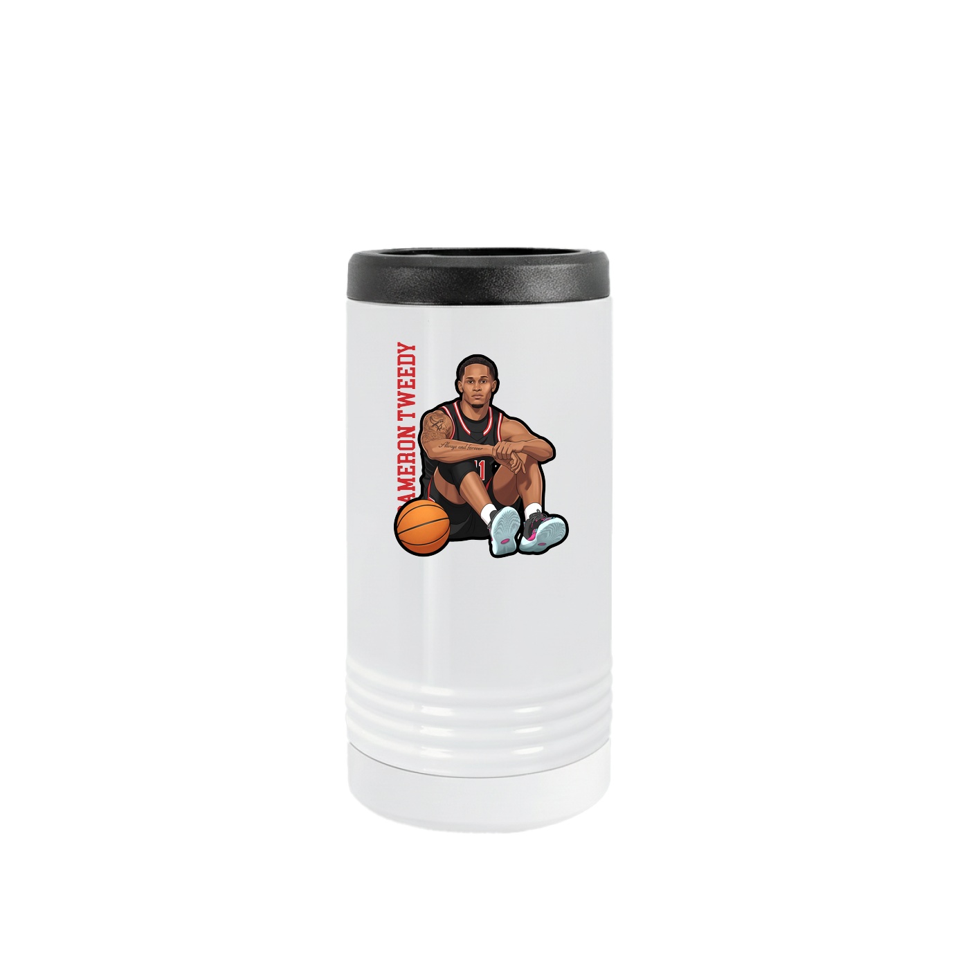 Slim Beverage Holder — Name Vertical in White