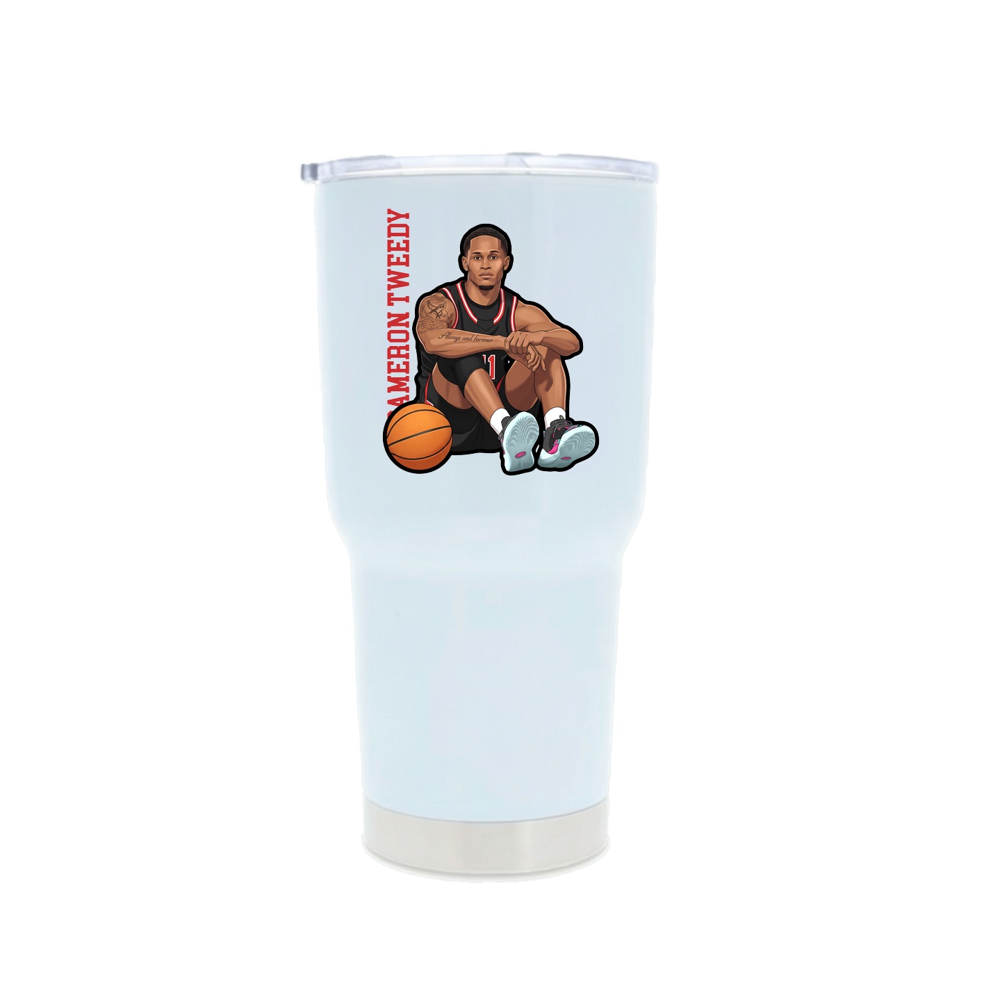 30oz Stainless Steel Tumbler — Name Vertical in White