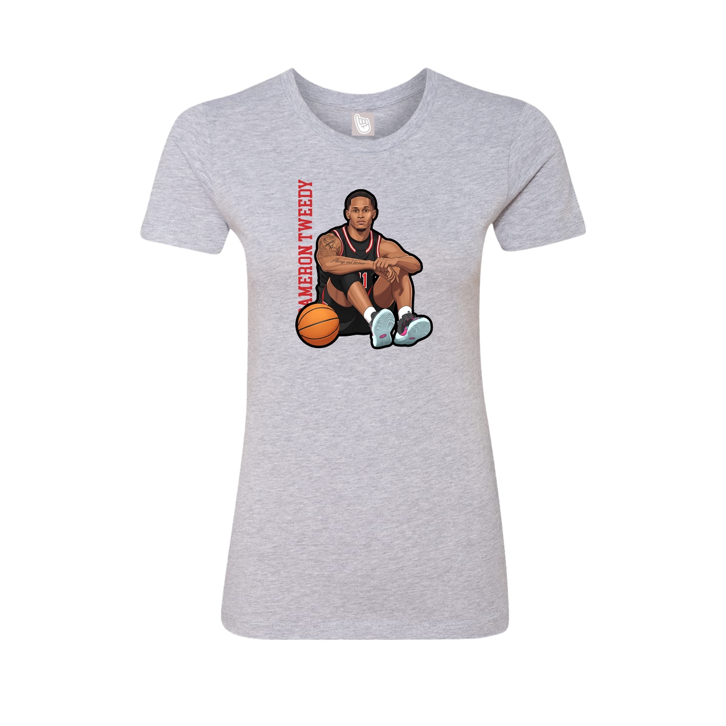 Fitted Women's Tee — Name Vertical in Grey