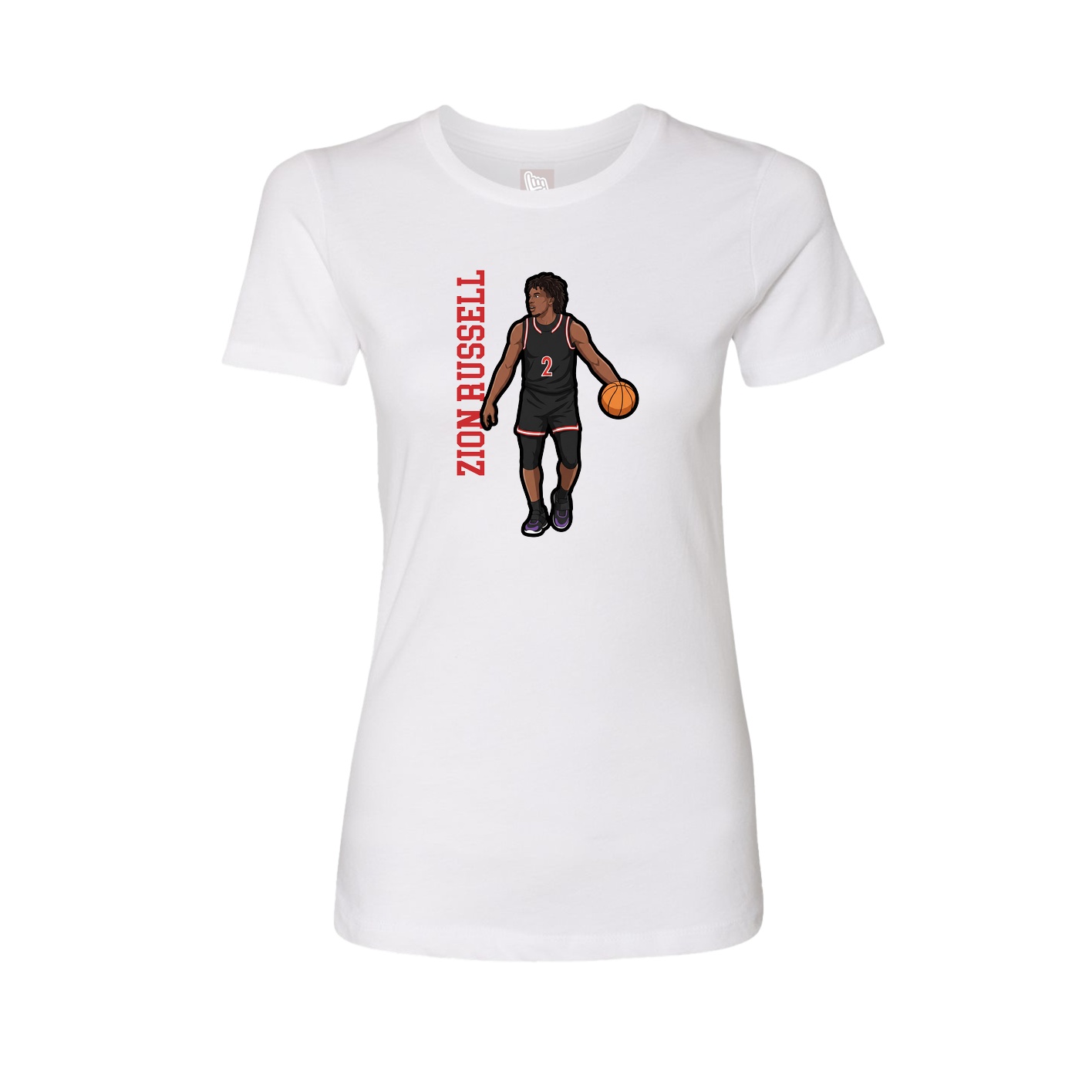 Womens Tee — Name Vertical in White