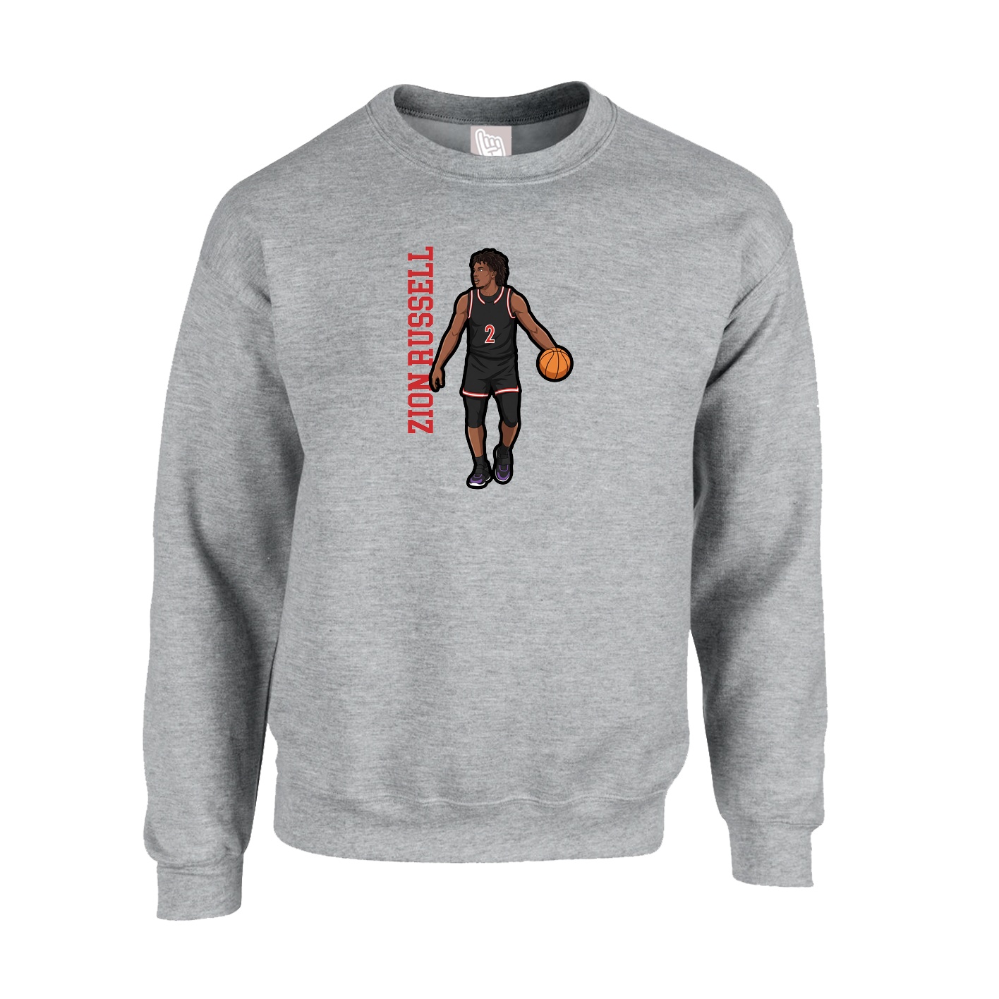 Fleece Crew — Name Vertical in Grey