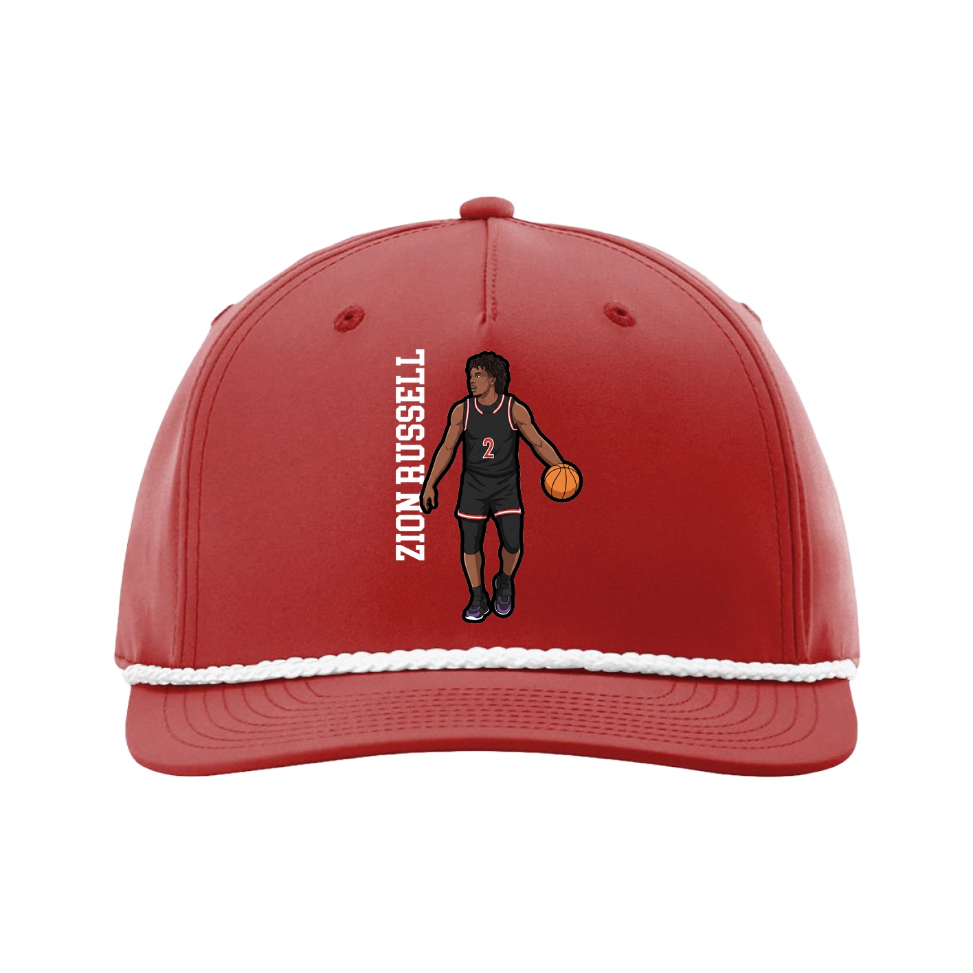 Five-Panel Classic Rope Cap — Name Vertical in Red