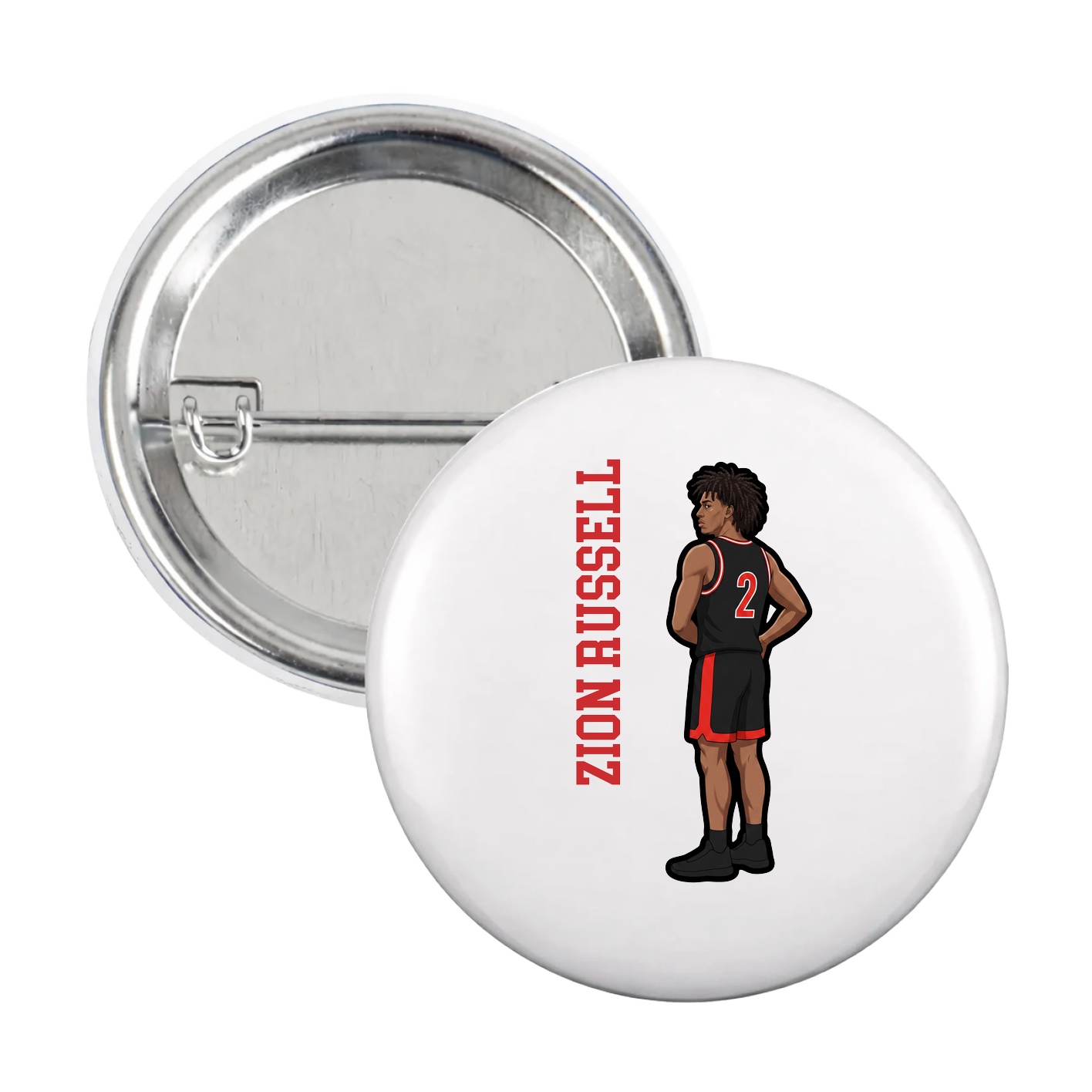 Game Day Button — Name Vertical in White