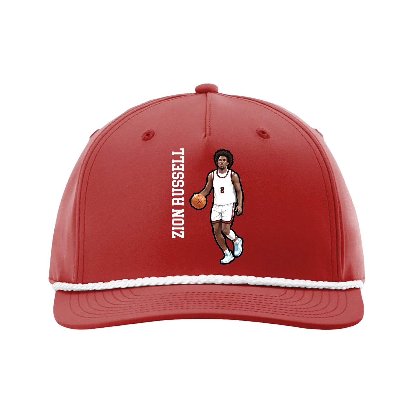 Five-Panel Classic Rope Cap — Name Vertical in Red