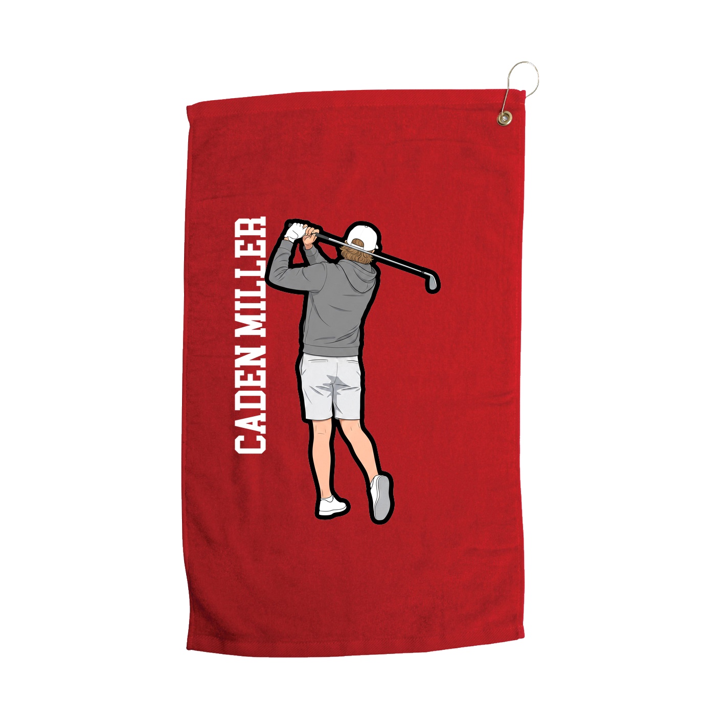 Golf Towel — Name Vertical in Red
