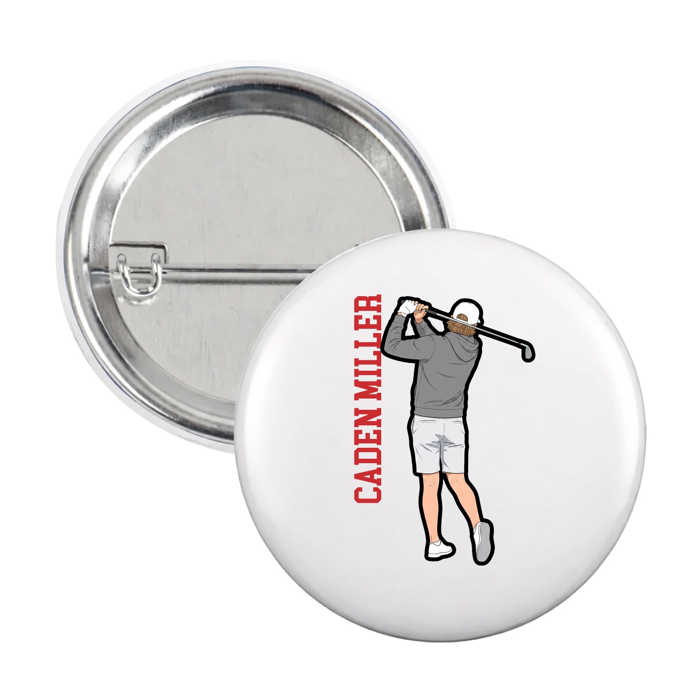 Game Day Button — Name Vertical in White