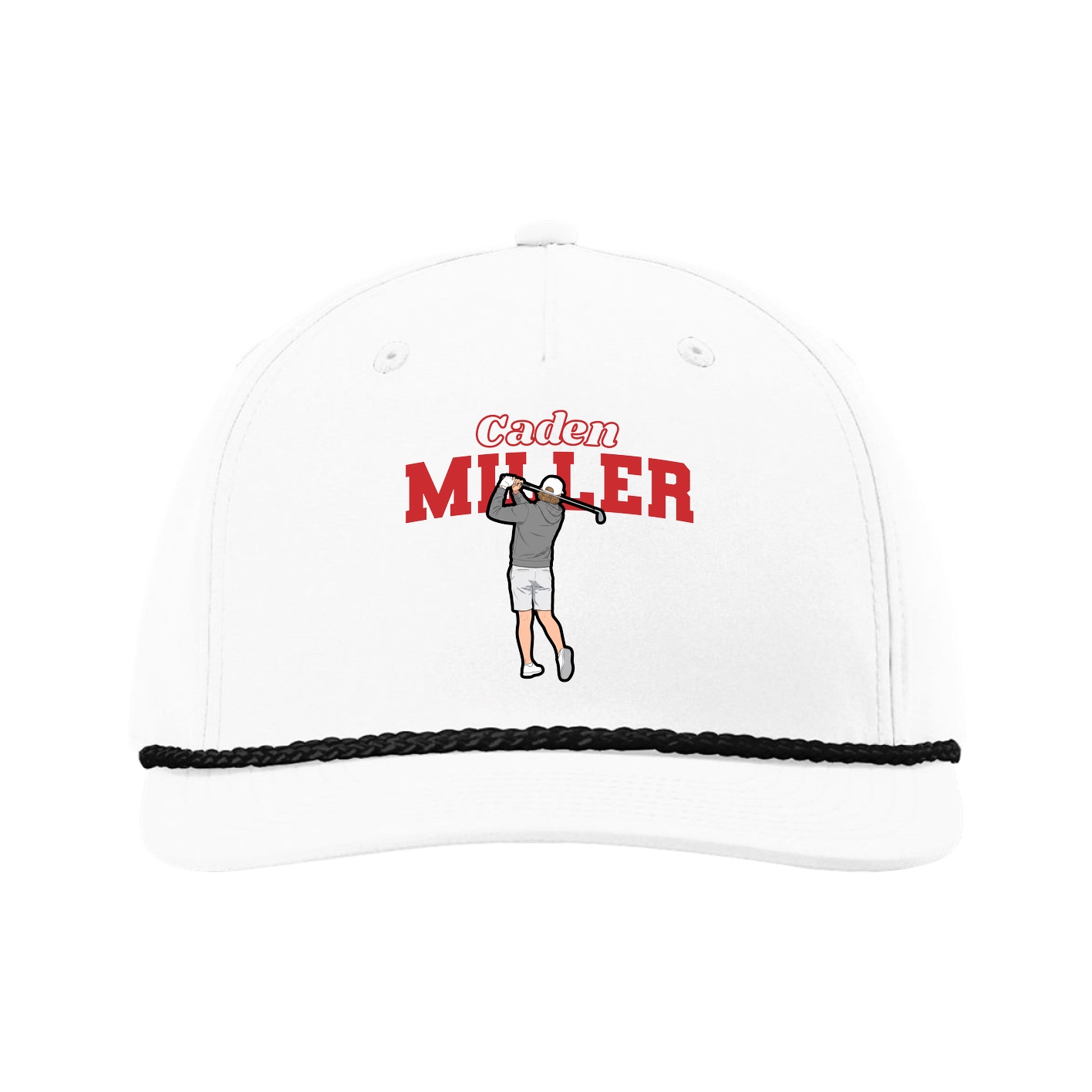 Five-Panel Classic Rope Cap — Name Arch in White