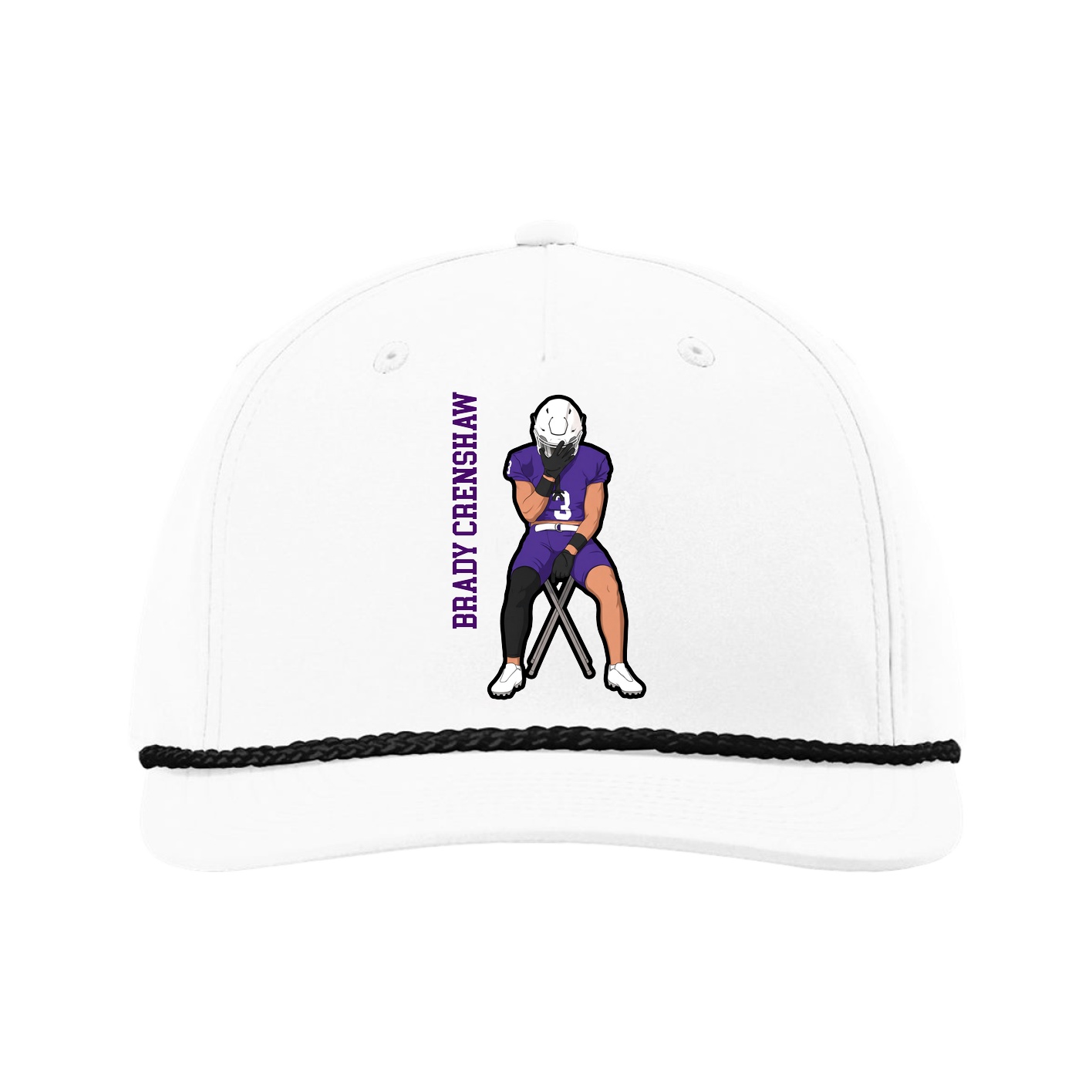 Five-Panel Classic Rope Cap — Name Vertical in White