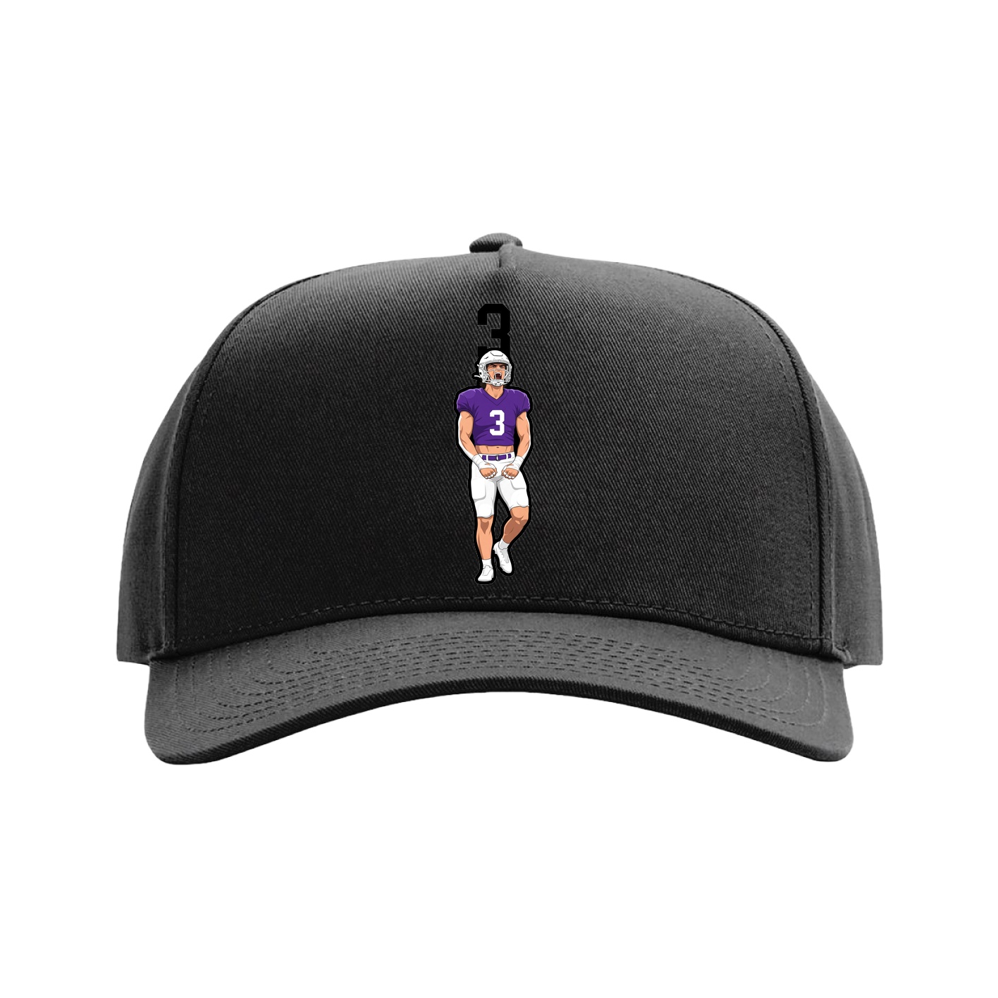 Full Fabric Five-Panel Champ Cap — Number Top in Black