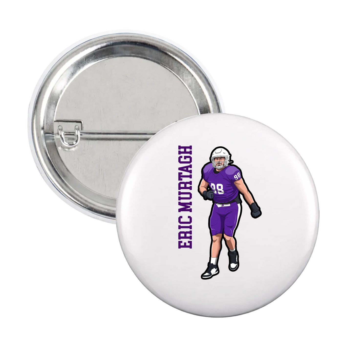 Game Day Button — Name Vertical in White