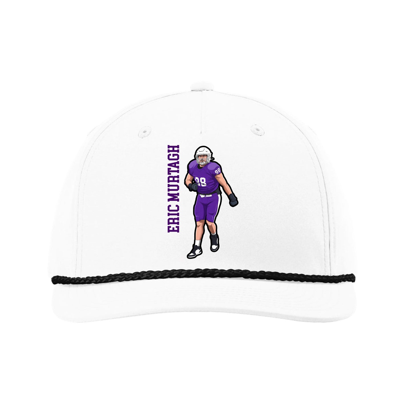 Five-Panel Classic Rope Cap — Name Vertical in White