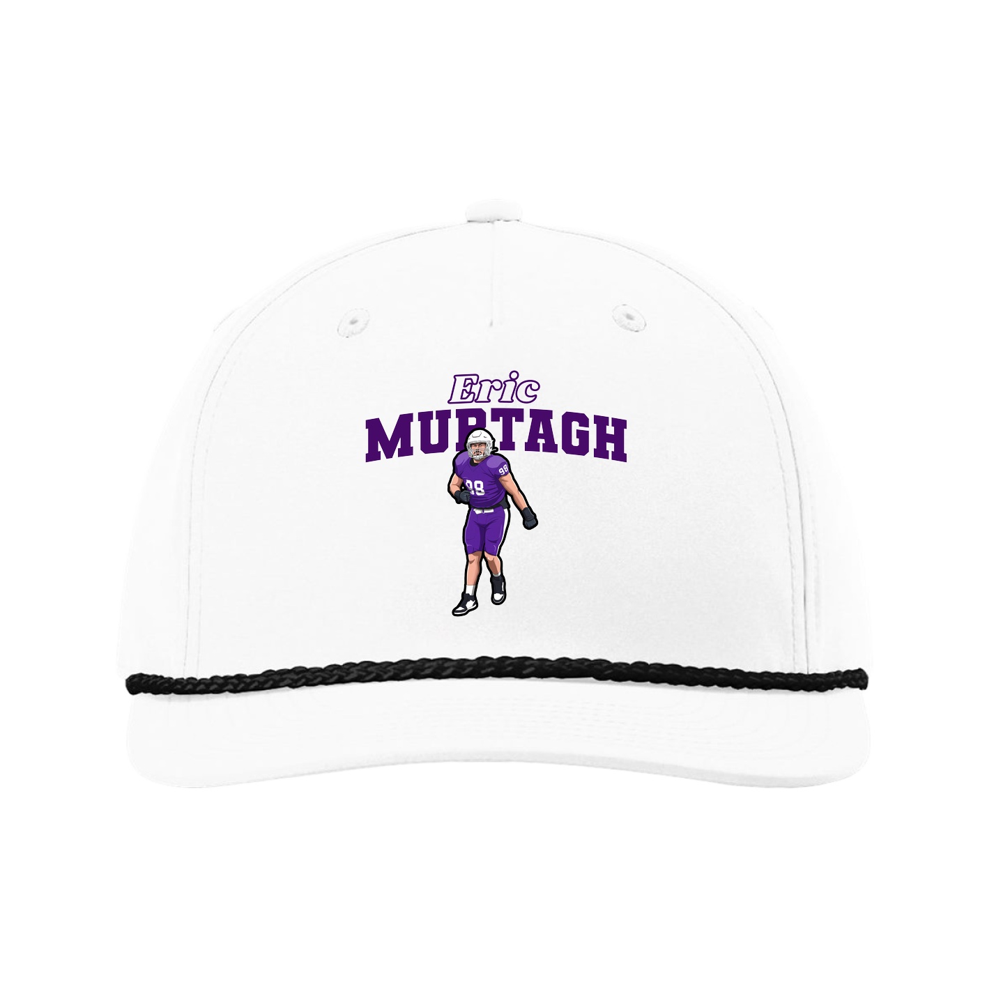 Five-Panel Classic Rope Cap — Name Arch in White