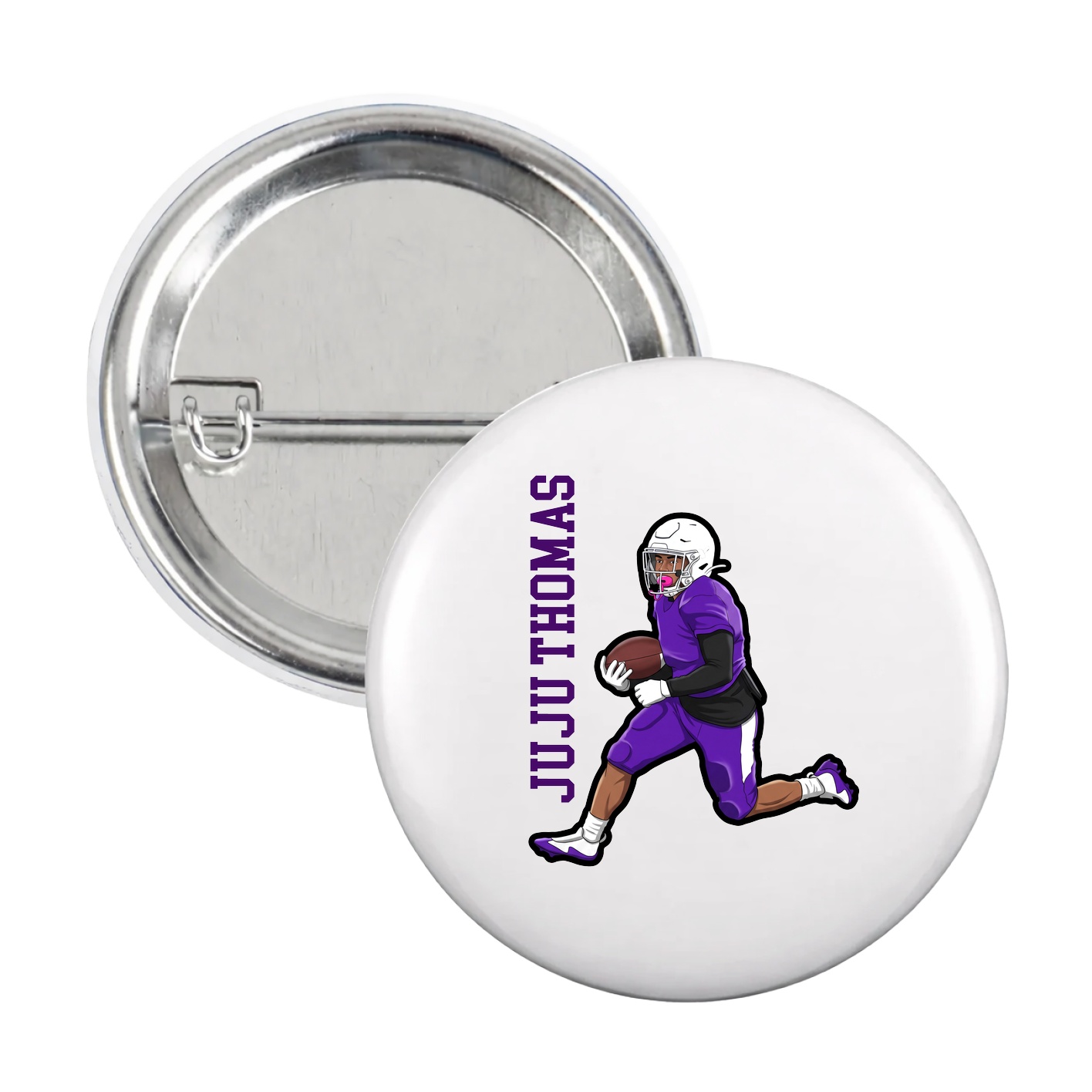 Game Day Button — Name Vertical in White