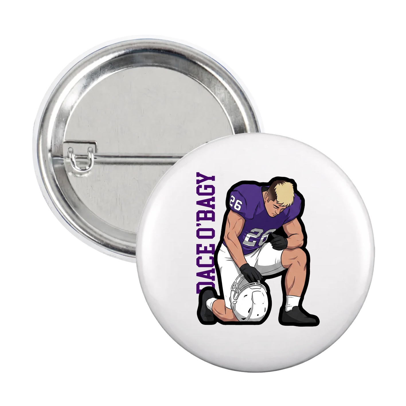 Game Day Button — Name Vertical in White