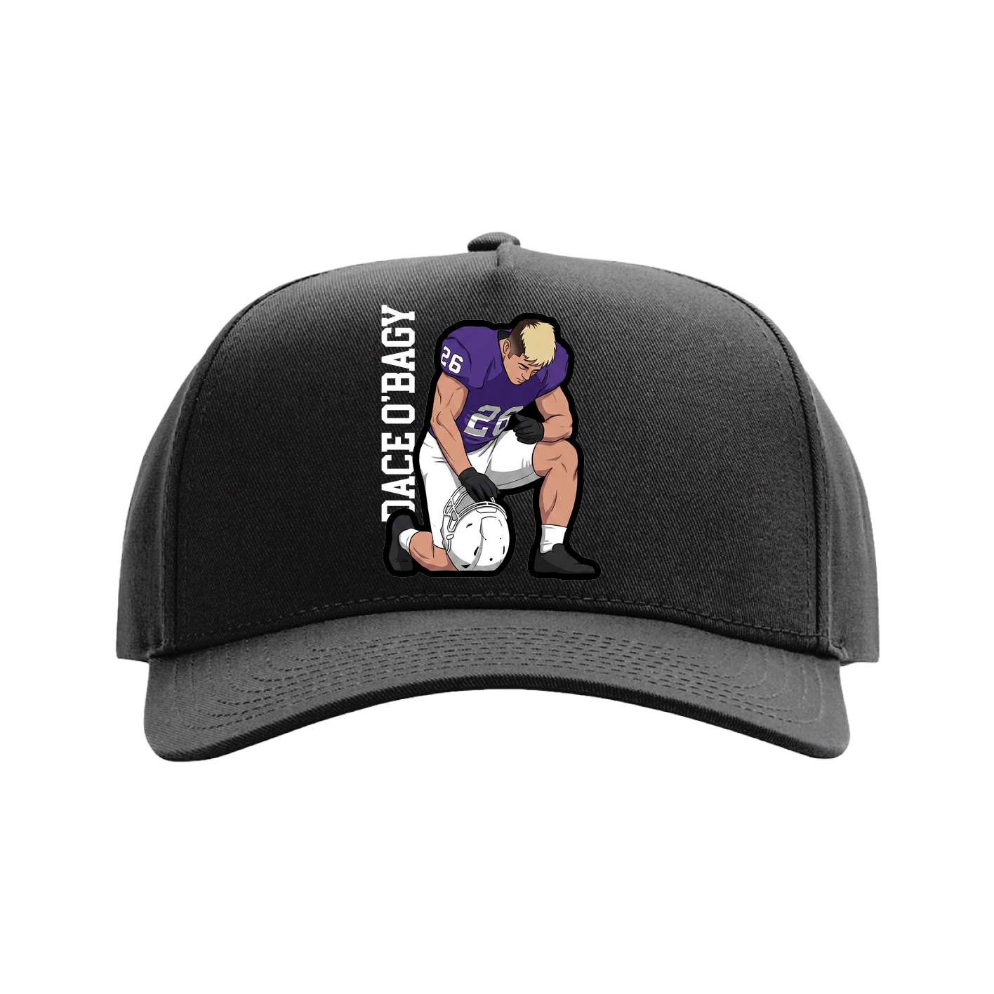 Full Fabric Five-Panel Champ Cap — Name Vertical in Black