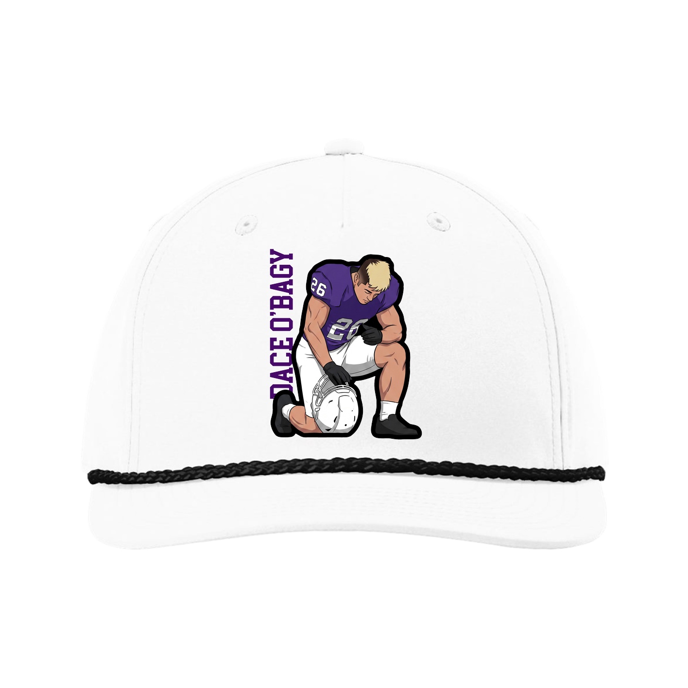 Five-Panel Classic Rope Cap — Name Vertical in White
