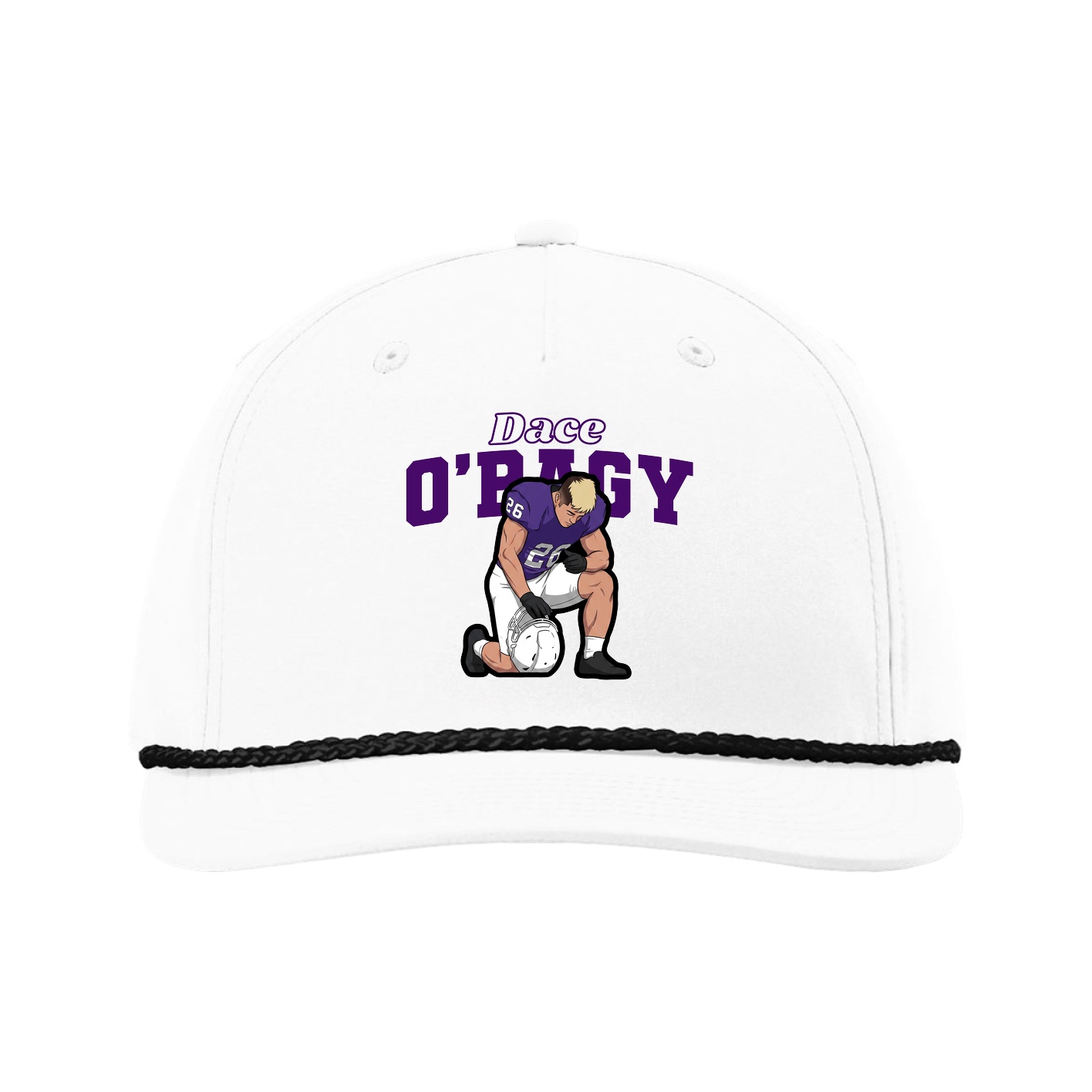 Five-Panel Classic Rope Cap — Name Arch in White