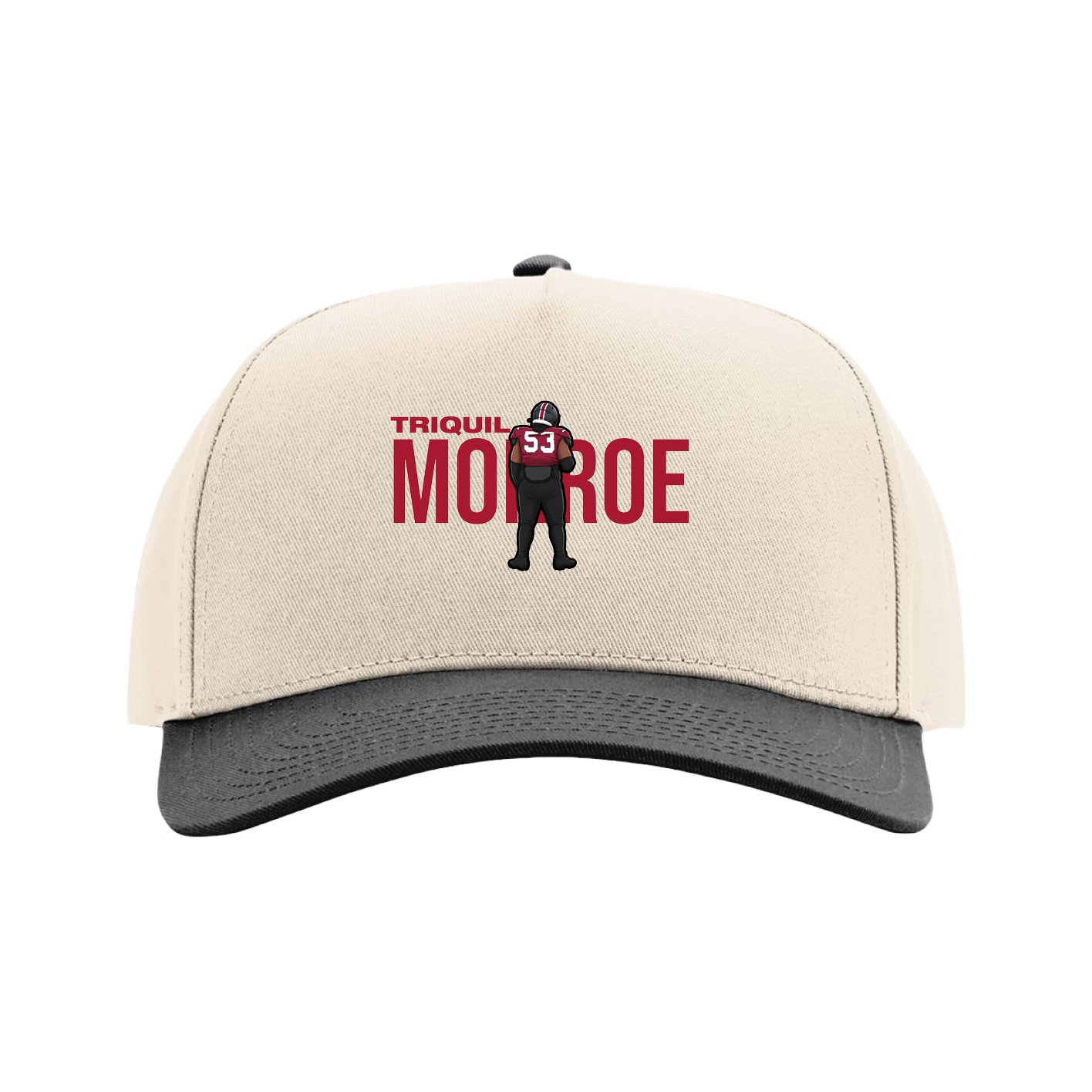 Full Fabric Five-Panel Champ Cap — Player Name in Cream/Black
