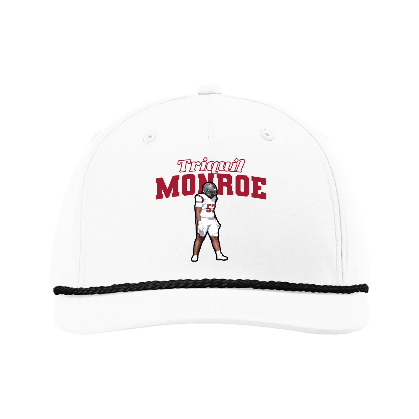 Five-Panel Classic Rope Cap — Name Arch in White