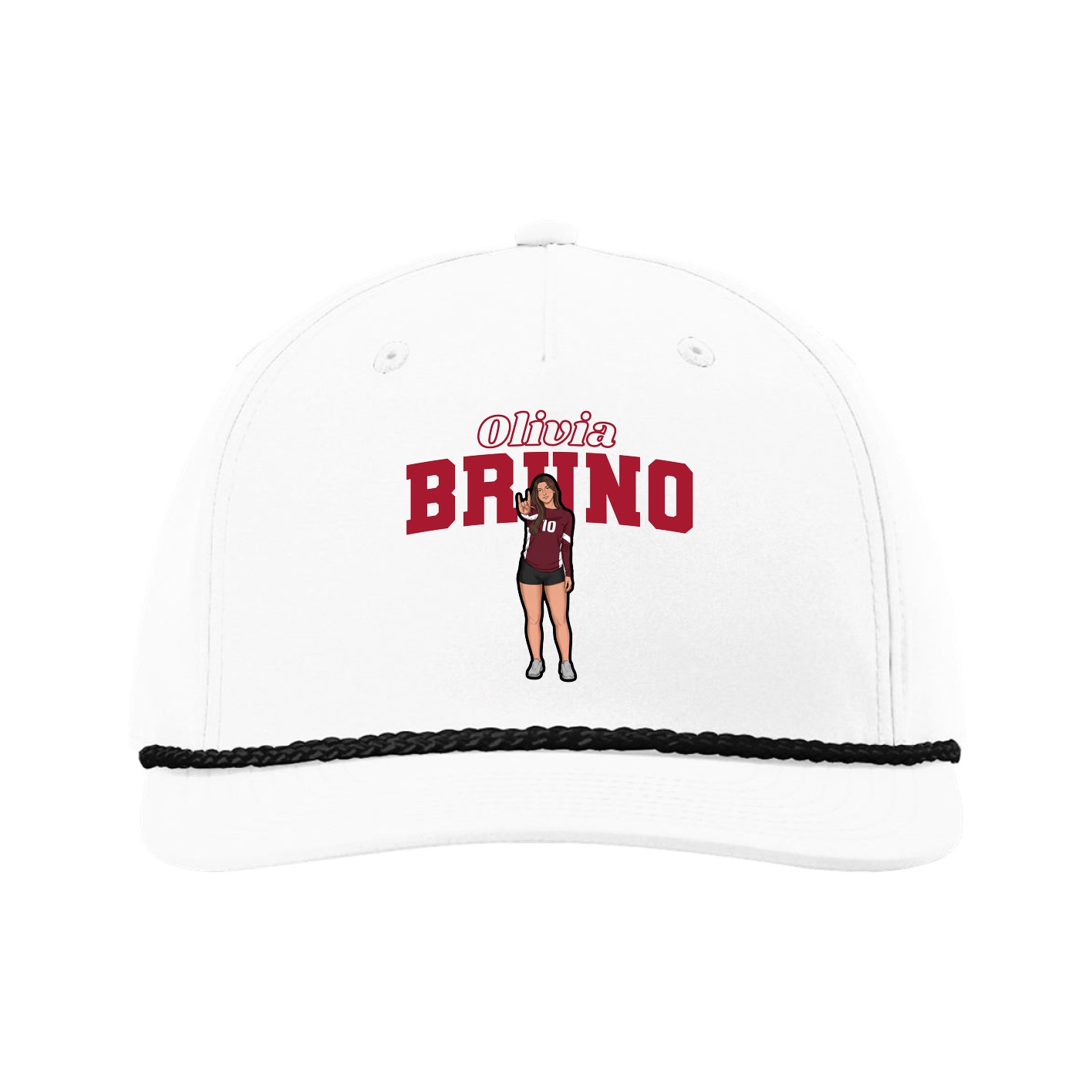 Five-Panel Classic Rope Cap — Name Arch in White