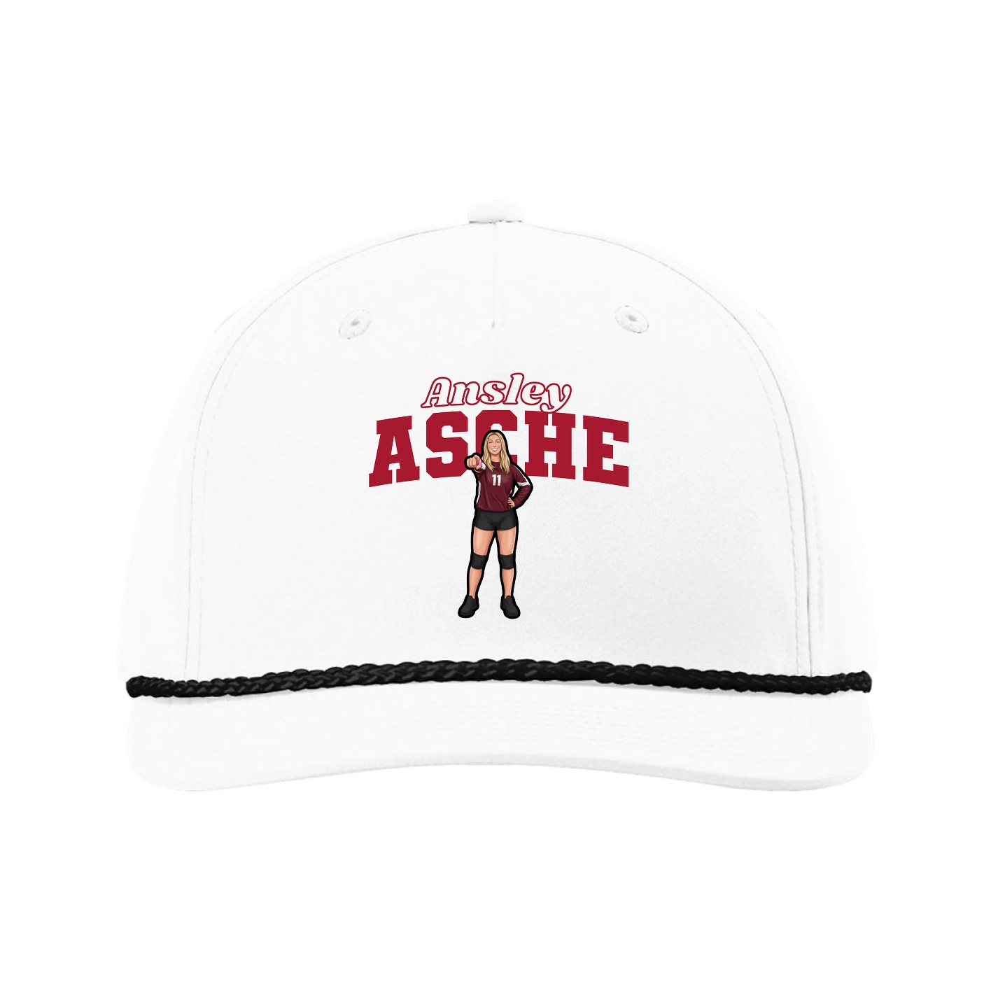 Five-Panel Classic Rope Cap — Name Arch in White