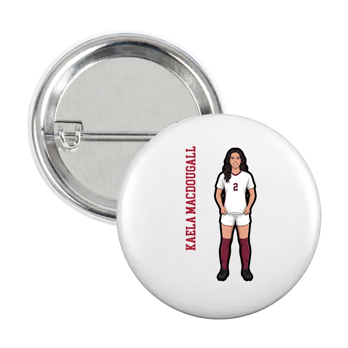 Game Day Button — Name Vertical in White