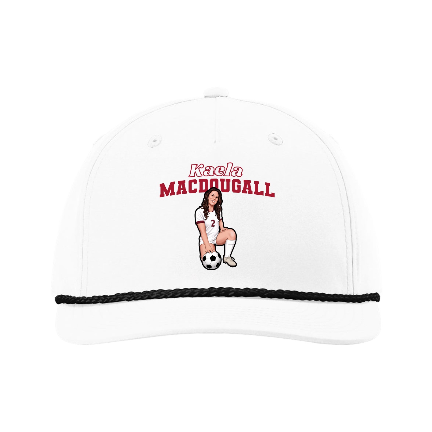 Five-Panel Classic Rope Cap — Name Arch in White